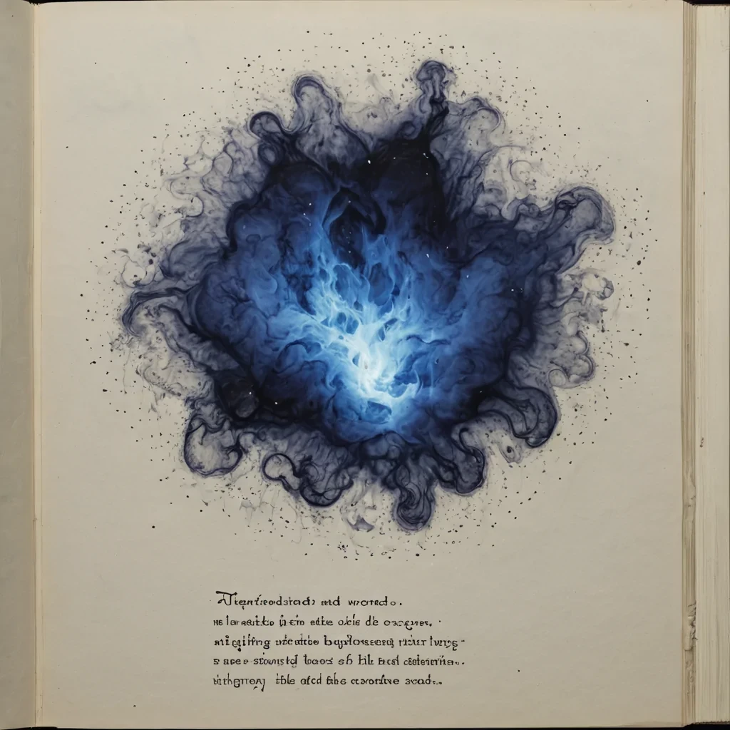 A single, selfreplicating nebula of liquid ink floats in the center of a vast, rotating void composed entirely of solidified breaths from a civilization that communicated through the scent of unburned paper. The nebula does not expandit contracts, folding inward with each pulse like a forgotten story being rewritten in reverse, its tendrils shaped like the negative space between two hands holding a book that never opened. The void is not emptyit is a thick, viscous medium of unspilled ink, each ripple revealing the ghostly outline of a sentence that was almost written, glowing with the faint, pulsing afterimage of a signature that never appeared. The ink is not blackit is a shifting gradient of deep indigo