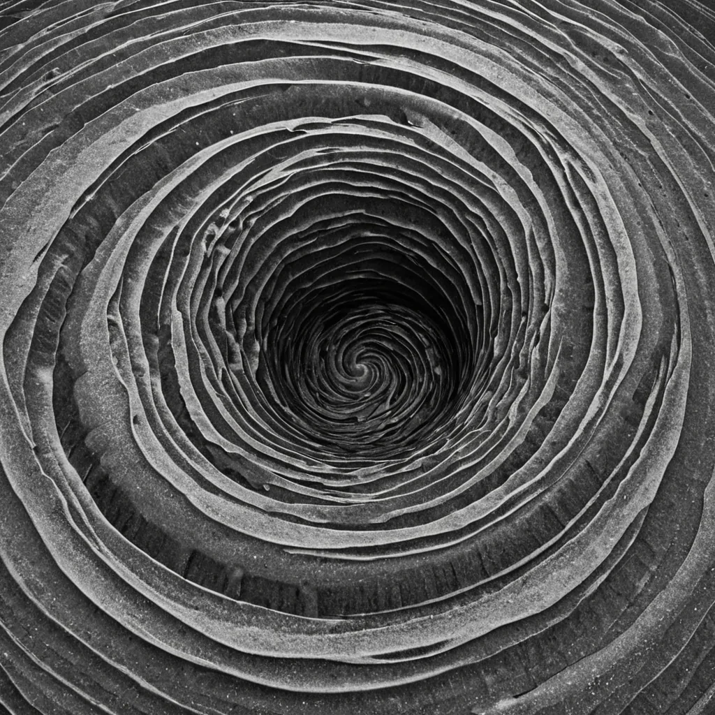 A single, selfsilencing wave of reversed memory, shaped like a 643dimensional spiral of unformed recollection and inverted nostalgia, dissolves at the center of a vast, inverted lagoon of solidified forgetfulnesseach ripple carved from the exact moment between a photograph being taken and its refusal to be remembered, a name spoken and dissolving into nonechoed silence, a childhood song fading and collapsing into pure, unrecalled stillness. The wave does not recallit unrecalls, each fraying crest shedding a layer of mnemonic potential that never coalesced into a shared past, reforming into ephemeral, sapphirethreaded afterimages shaped like the negative space between two hands that never held a faded