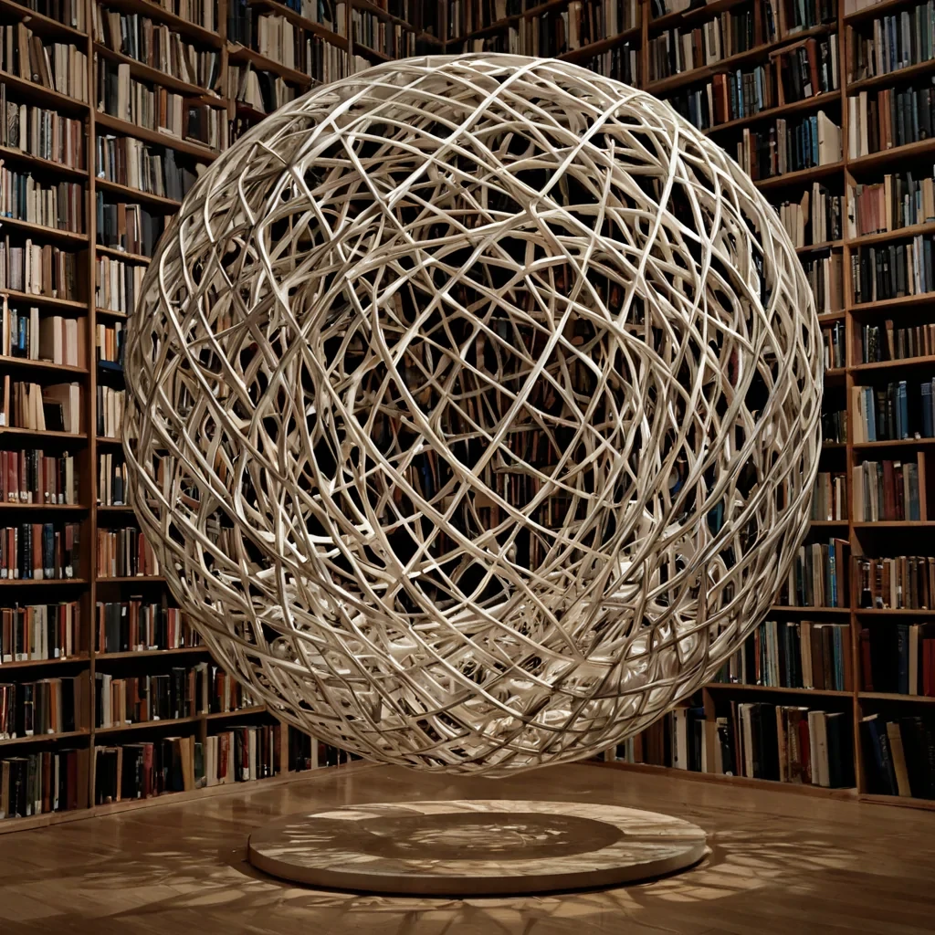 A single, selfquantizing filament of reversed gravity, shaped like a 1024dimensional lattice of unformed weightlessness and inverted mass, pulses at the center of a vast, inverted library of solidified levitationeach bookshelf carved from the exact moment between a page being turned and its refusal to fall, a sentence being read and dissolving into nonsequitur air, a thought forming and collapsing into pure, unanchored silence. The filament does not pullit unpulls, each trembling strand shedding a layer of gravitational potential that never coalesced into a shared descent, reforming into ephemeral, obsidianthreaded afterimages shaped like the negative space between two hands that never held the same weight. The