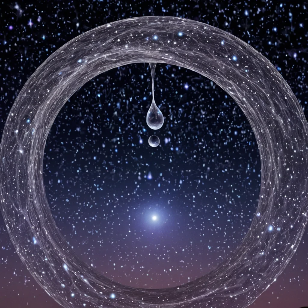 A single, selfresonating droplet of solidified starlight, shaped like a threedimensional Mbius loop of inverted chronology, hovers at the center of a vast, inverted sky filled with the compressed, unobserved constellations of a civilization that communicated through the duration of synchronized, silent dreaming of the same undreamed dream. The droplet does not reflectit undreams, each pulse dissolving a layer of narrative that never coalesced into a shared vision, reforming into ephemeral, amethystveined afterimages shaped like the negative space between two minds that never aligned on the same thought in the same moment of mutual unconsciousness. The sky is not celestialit is a stratified expanse