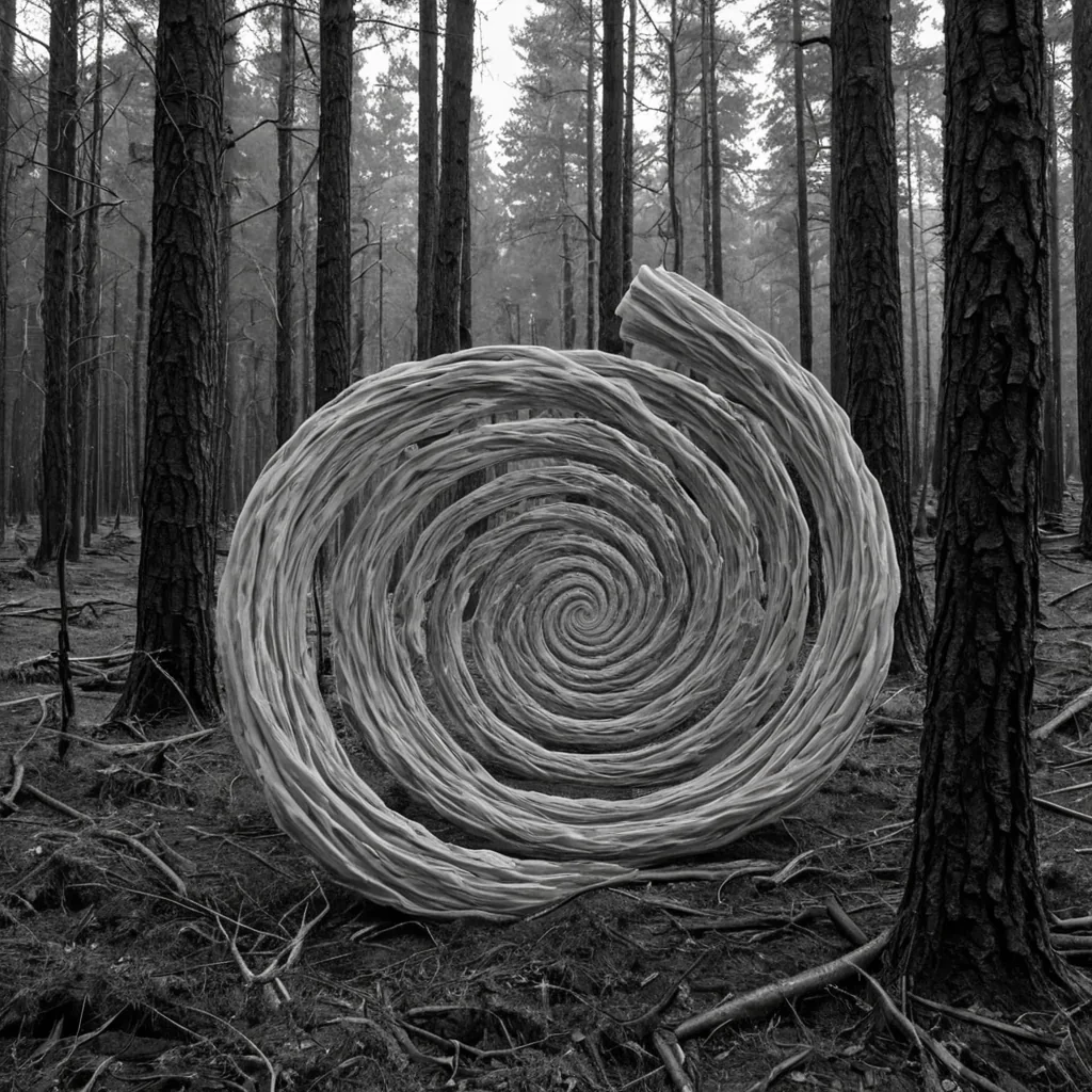 A single, selfdissolving filament of solidified silence, shaped like a 41dimensional spiral of inverted time and unformed stillness, drifts through the center of a vast, inverted forest composed entirely of petrified breaths and suspended moments of unwhispered names. The filament does not decayit unbreathes, each twist unraveling a layer of kinetic potential that never coalesced into a shared sigh, reforming into ephemeral, topazthreaded afterimages shaped like the negative space between two lips that never parted in the same moment of mutual silence. The forest is not botanicalit is a stratified expanse of compressed stillness, each tree a fossilized breath held just before the first gust dared