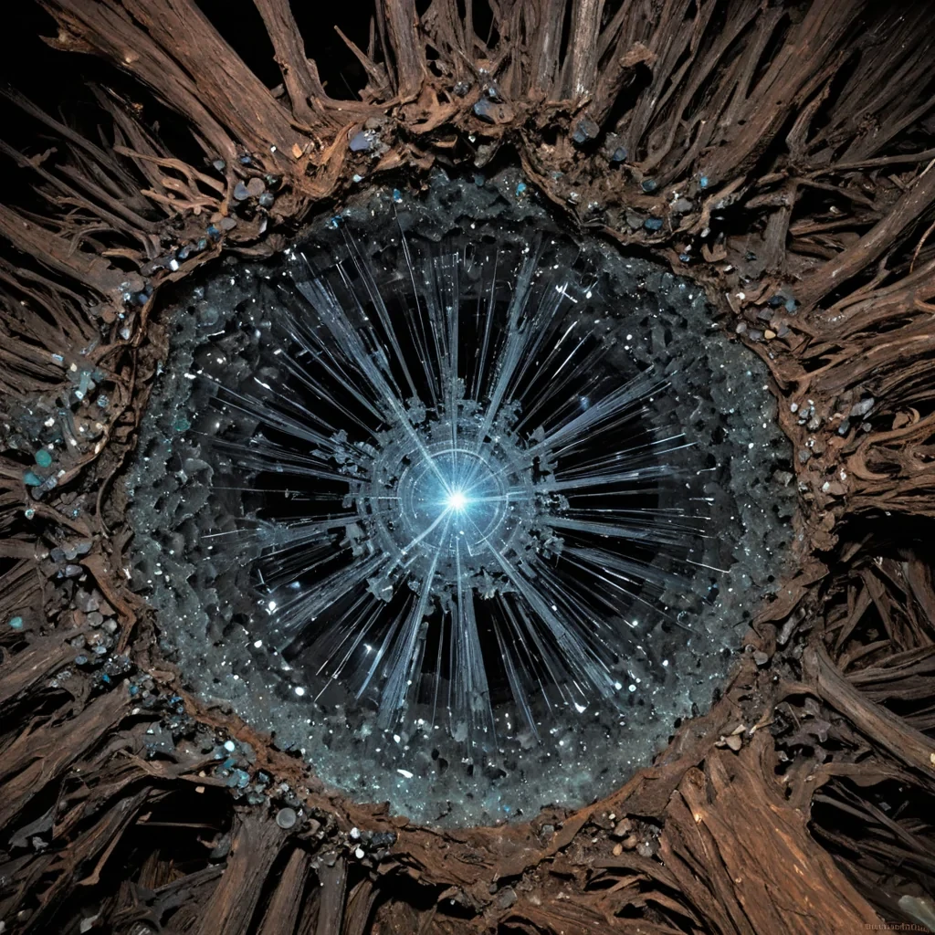 A single, selfresonating cluster of crystallized static blooms in the center of a vast, inverted subway station carved into the root system of a dead forest that never grew, its facets not glass but forged from the compressed afterimage of a radio transmission sent into the void between two planets that never orbited the same star. The cluster does not pulseit unpulses, each cycle retracting a millennium of electromagnetic noise into its core, condensing into a dense, iridescent geode that hums with the frequency of a lullaby composed in the language of unbroken silence. The stations walls are not tilethey are layered sheets of petrified signal decay, each tile etched with the thermal residue of a frequency