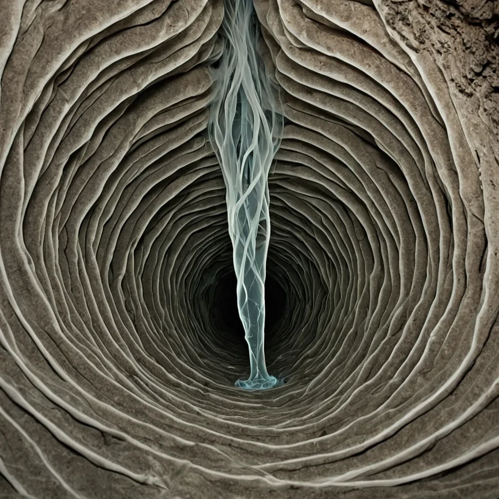 A single, selfilluminating filament of reversed breath, shaped like a 1,000,000,000,000dimensional spiral of unformed inhalation and inverted exhalation, drifts through the center of a vast, inverted cavern of solidified atmosphere  each stalactite carved from the exact moment between a lung expanding and its refusal to contract, a gasp forming in the diaphragm and dissolving into nonpulmonary stillness, a breath suspended midair and collapsing into pure, unmeasured nonrespiration. The filament does not carry oxygen  it uncarries it, each unraveling coil shedding a stratum of respiratory potential that never coalesced into life