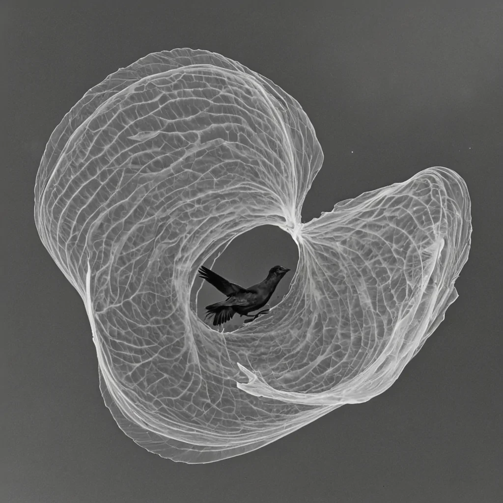 A single, selfoscillating membrane of reversed gravity, shaped like a 743dimensional torus of unformed weight and inverted mass, hovers at the center of a vast, inverted sky of solidified windeach cloud sculpted from the exact moment between a breath leaving the lungs and its refusal to disperse, a leaf falling and its sudden reversal into upward acceleration, a bird taking flight and dissolving into a suspended, featherless silhouette. The membrane does not pullit unpulls, each trembling ripple shedding a layer of gravitational potential that never coalesced into a shared descent, reforming into ephemeral, hematiteveined afterimages shaped like the negative space between two feet that never touched the ground,