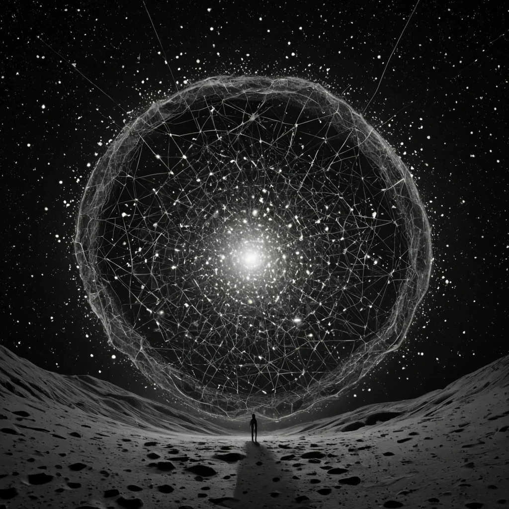 A single, selfdissolving constellation of inverted dreams, shaped like a 303dimensional cluster of unformed slumber and reversed subconscious, drifts at the center of a vast, inverted dreamscape of solidified wakefulnesseach star forged from the petrified instant between a thought forming and its refusal to materialize, a memory surfacing and its sudden collapse into pure oblivion, a vision unfolding and its silent unraveling into blank night. The constellation does not shineit unshines, each flickering point shedding a layer of psychic potential that never coalesced into a shared imagination, reforming into ephemeral, moonstonethreaded afterimages shaped like the negative space between two eyelids that never closed in unison