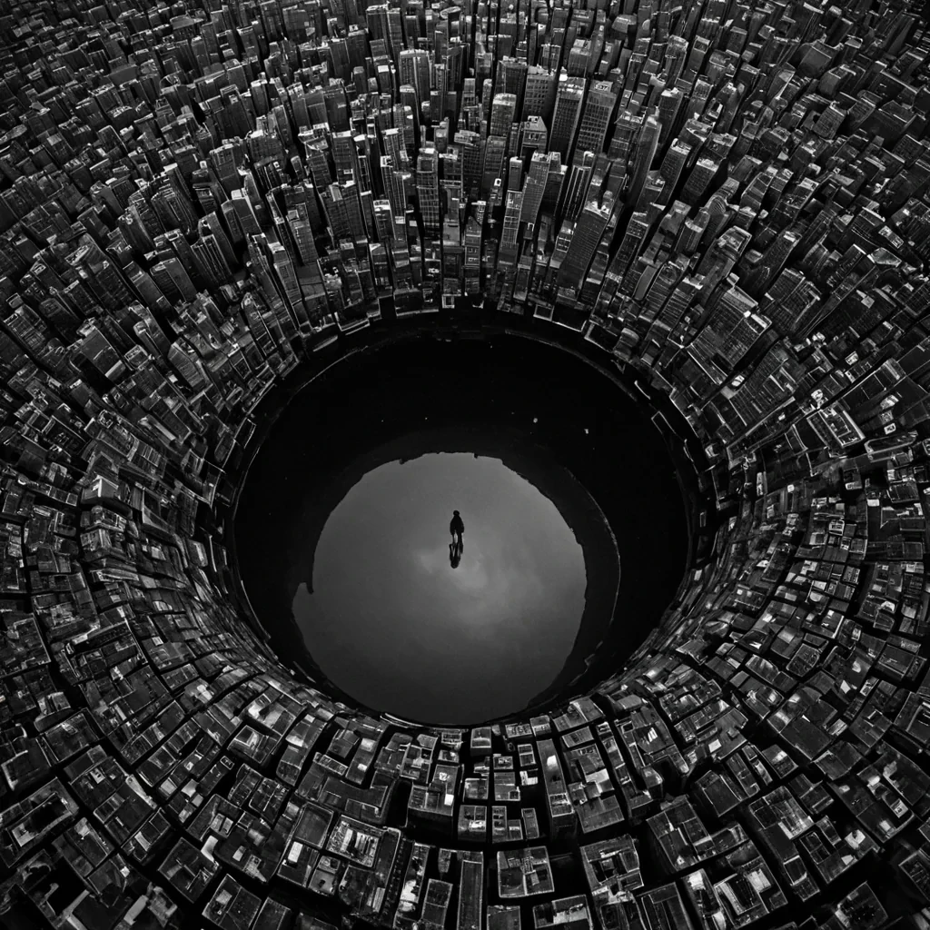 A single, selferoding river of liquid shadow flows through the core of a floating, inverted city of mirrored silence suspended in the event horizon of a black hole, its structure not brick or steel but woven from the thermal afterimage of a thousand unspoken apologies that never reached the ears of the lost. The river does not flowit unremembers, each ripple dissolving a memory into its original void, releasing a wave of negative entropy that fractures the fabric of regret into a mist of obsidian, crystalline echoes, each one etched with the chromatic residue of a voice that never spoke its name. The citys streets are not pavedthey are frozen moments of hesitation, each crosswalk a ghostly grid of footsteps that never touched