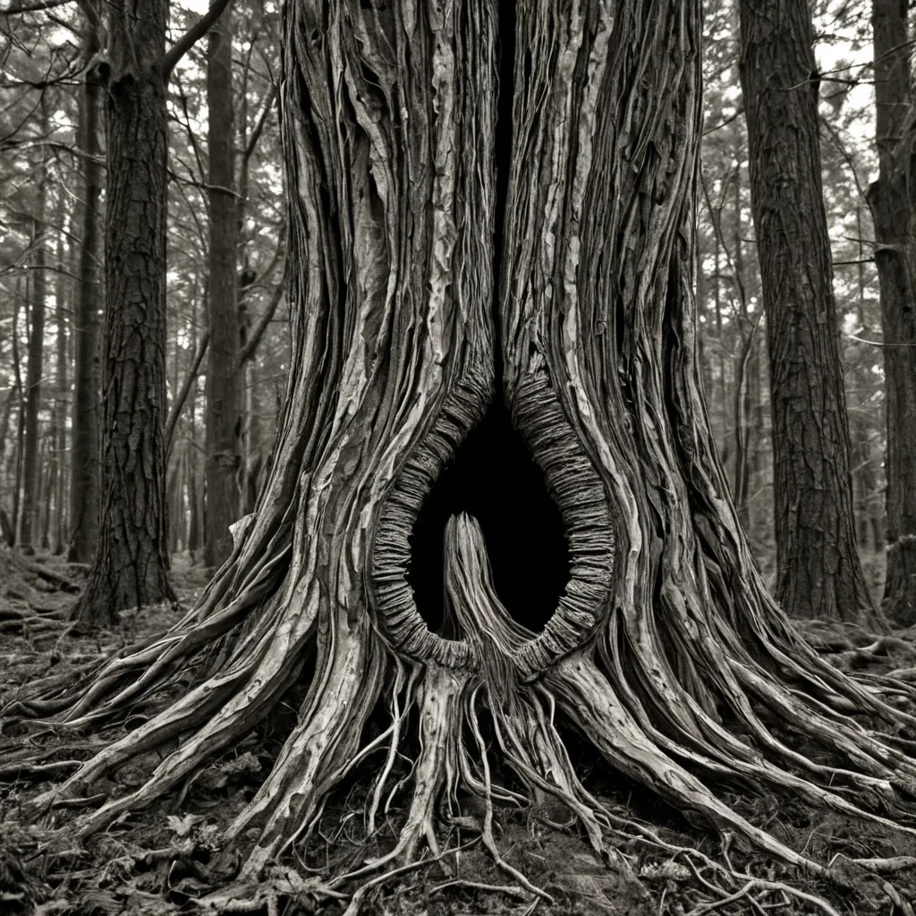 A single, selfilluminating root of reversed silence, shaped like a 613dimensional mycelium of unformed stillness and inverted resonance, spreads through the center of a vast, inverted forest of solidified soundeach tree petrified midleaffall in the exact moment between a whisper passing through bark and its refusal to echo, a birds call forming in throat and its sudden collapse into pure quiet, a rustle in undergrowth and its unraveling into motionless air. The root does not growit ungrows, each trembling filament shedding a layer of acoustic potential that never coalesced into a shared atmosphere, reforming into ephemeral, quartzveined afterimages shaped like the negative space