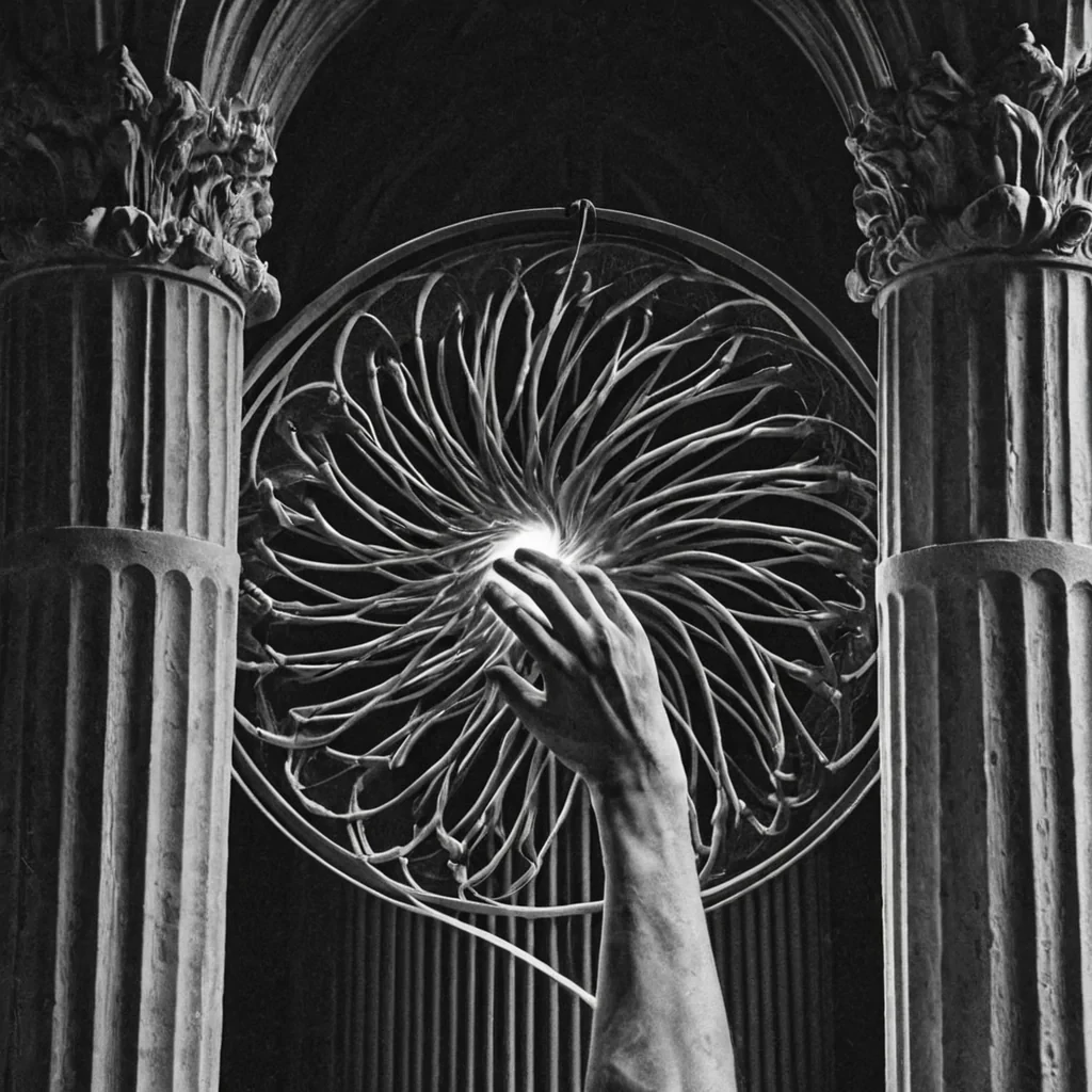 A single, selfunfolding spiral of reversed empathy, shaped like a 147dimensional lattice of unformed connection and inverted emotional resonance, pulses at the center of a vast, inverted sanctuary of solidified solitudeeach pillar carved from the exact moment between a hand reaching out and its refusal to meet another, a tear falling and dissolving into nonsaline air, a heartbeat syncing and collapsing into asynchronous silence. The spiral does not bondit unbonds, each trembling filament shedding a layer of affective potential that never coalesced into shared vulnerability, reforming into ephemeral, opalized afterimages shaped like the negative space between two chests that never rose and fell in rhythm. The sanctuary is not lit by light,