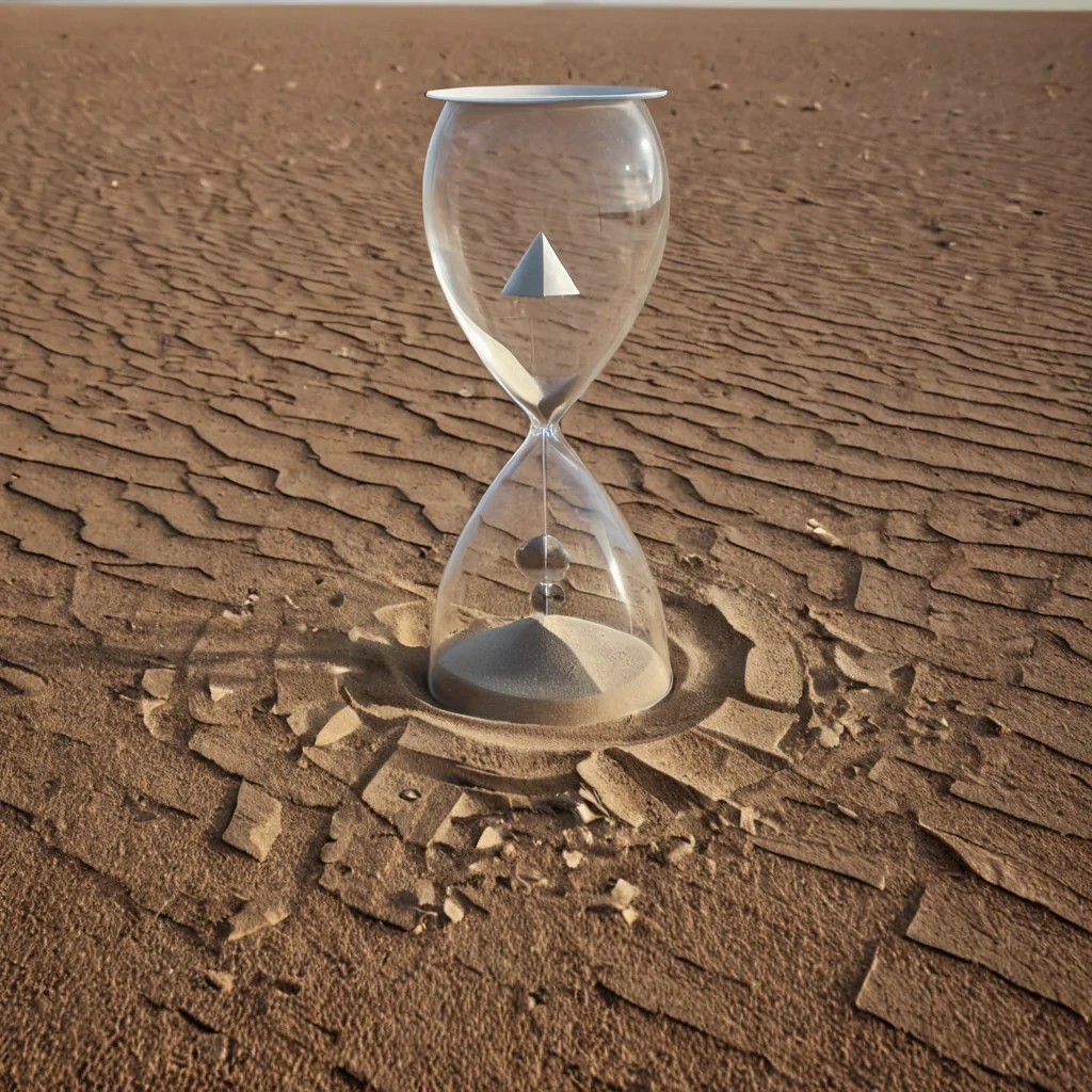 A towering, selfilluminating library of inverted hourglasses floats in the center of a vast, crystalline desert on a planet where time is not measured in seconds, but in the weight of forgotten breaths. Each hourglass is not glassit is forged from solidified silence, its sand composed of compressed moments of hesitation, each grain etched with the faint, geometric outline of a hand that never reached out. The sand does not fallit rises, flowing upward in slow, silent reverse, reforming into perfect, unbroken smiles before vanishing into the sky. The desert floor is not sandit is a mosaic of shattered mirrors, each fragment reflecting not the present, but the emotional residue of every unspoken apology, every un