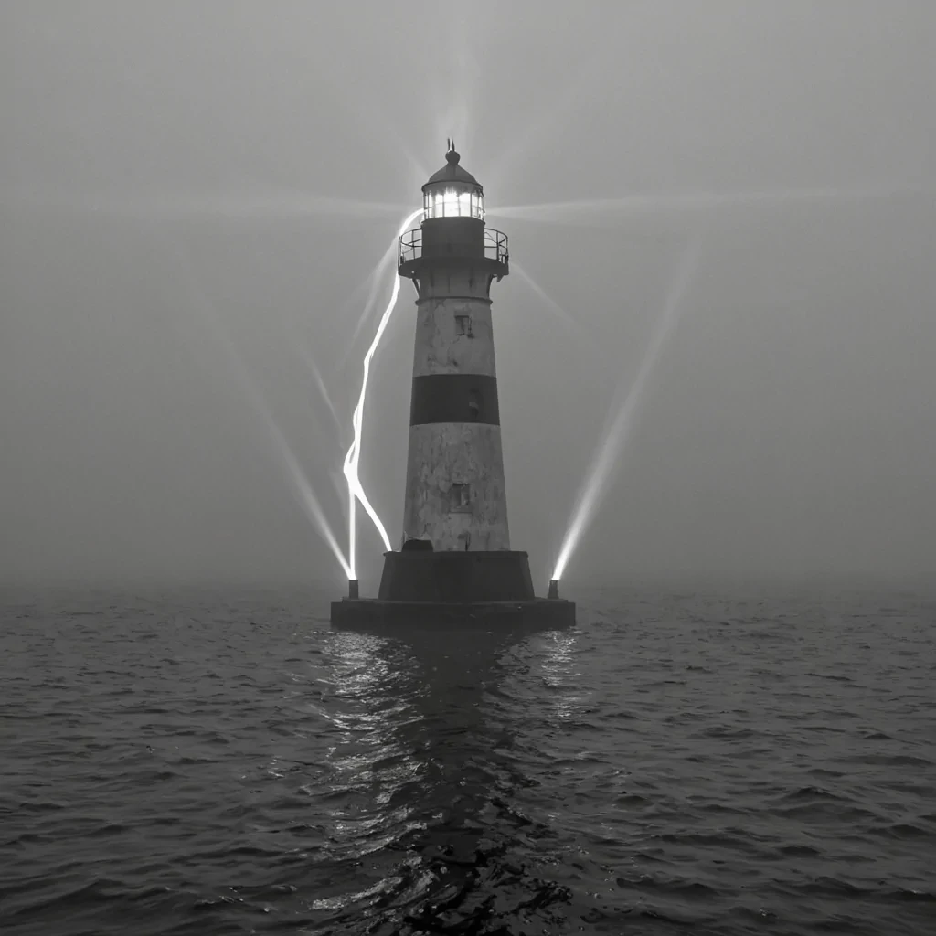 A single, selfreversing filament of solidified silence weaves through the core of a floating, inverted lighthouse built from the thermal afterimage of a thousand unlit lanterns that never guided ships through the fog of a world that never sailed. The filament does not emit lightit unilluminates, each pulse dissolving a moment of glow into its original void, releasing a wave of negative luminescence that fractures the fabric of navigation into a drifting mist of obsidian, geometric compass points, each one etched with the chromatic echo of a name that never whispered across the deck of a vessel that never left the harbor. The lighthouses beam is not rotatingit is frozen midreversal, spiraling inward like a