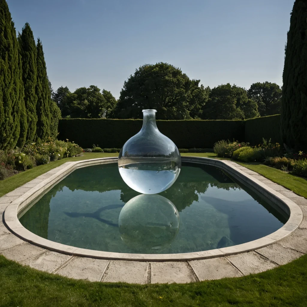 A single, selfreflecting pool of liquid geometry, shaped like a 4dimensional Klein bottle of inverted symmetry and unformed perspective, floats motionless at the center of a vast, inverted garden grown from the solidified afterimages of a civilization that measured beauty not by sight, but by the duration of synchronized, breathless gazes held just before the first color was ever allowed to emerge in a world where light was never permitted to bend. The pool does not mirrorit unsees, each ripple shedding a layer of visual potential that never coalesced into a shared aesthetic, reforming into ephemeral, topazthreaded afterimages shaped like the negative space between two eyes that never focused on the same horizon during the same moment of