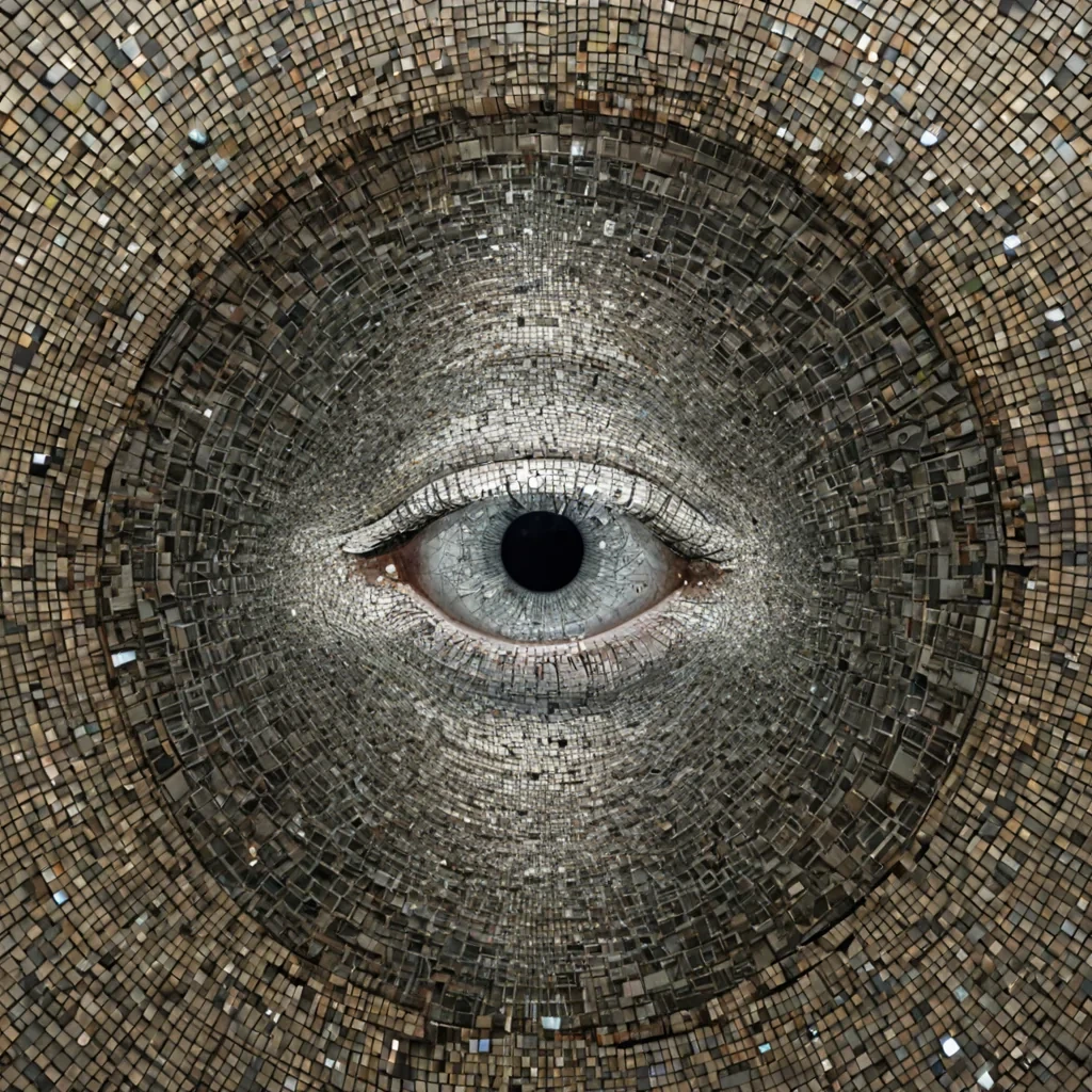 A single, selffragmenting mirror of reversed reflection, shaped like a 19,207dimensional mosaic of unformed sight and inverted perception, hovers at the center of a vast, inverted observatory of solidified blindness. Each shard is forged from the exact moment between an eye opening and its refusal to focus, a gaze meeting a face and dissolving into nonrecognition, a light source being perceived and collapsing into pure, unmeasured nonvision. The mosaic does not reflect realityit unreflects it, each shattering fragment shedding a layer of optical potential that never coalesced into clarity, depth, or color, reforming into ephemeral, opalveined dust that drifts like the last breath