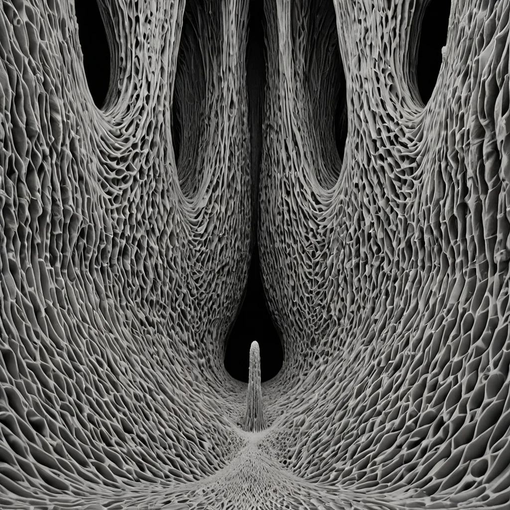 A single, selfoscillating membrane of reversed silence, shaped like a 3,847dimensional lattice of unformed stillness and inverted resonance, pulses through a vast, inverted cavern of solidified soundeach stalactite carved from the exact moment between a note being struck and its refusal to vibrate, a whisper forming and dissolving into nonaudible dust, a breath exhaled and collapsing into pure, unmeasured hush. The membrane does not vibrateit unvibrates, each undulating layer shedding a stratum of acoustic potential that never coalesced into harmonic motion, reforming into ephemeral, amethystthreaded afterimages shaped like the negative space between two ears that never heard a