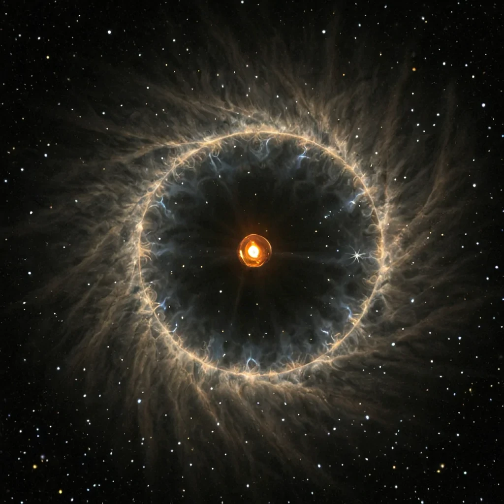 A single, selfilluminating fractal of reversed light, shaped like a 3,842dimensional constellation of unformed photons and inverted luminescence, drifts at the center of a vast, inverted nebula of solidified shadow. Each point is born from the exact moment between a star igniting and its refusal to burn, a candle flame flickering and dissolving into nonheat, a lens focusing sunlight and collapsing into pure, unmeasured nonillumination. The constellation does not emit lightit unemits it, each fading star shedding a layer of radiative potential that never coalesced into warmth, visibility, or cosmic resonance, reforming into ephemeral, sapphireveined