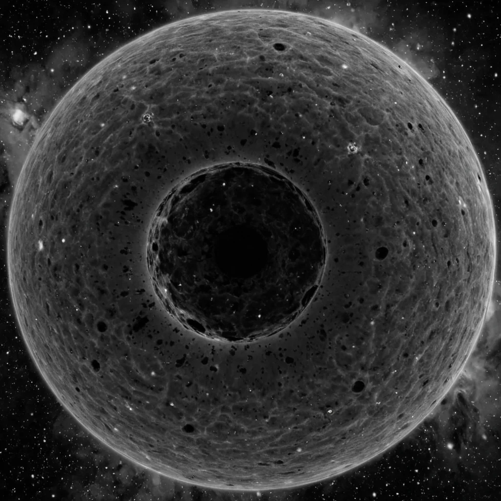 A single, selfresonating sphere of compressed, nonreflective memory rotates in the center of a vast, still nebula composed entirely of solidified silence from a civilization that communicated through the texture of unblinking stillness. The sphere does not spinit unremembers, each rotation peeling away a layer of time that never occurred, revealing a hollow core shaped like the negative space between two breaths that never met in the same moment. The nebula is not gasit is a layered expanse of petrified absence, each cloud etched with the emotional residue of a thought that was almost formed, its edges glowing with the faint, thermodynamic afterimage of a decision that never had to be made. The void around