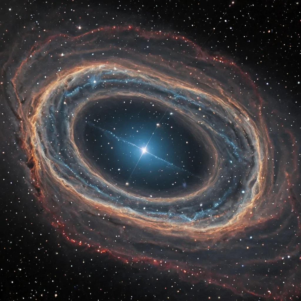 A single, selfilluminating thread of solidified stardust, shaped like a spiraling, nonlinear wave of reversed galactic drift, pulses at the center of a vast, inverted nebula composed of the compressed, unspoken constellations of a civilization that communicated through the duration of synchronized, silent stargazing. The thread does not glowit unshines, each twist unraveling a layer of light that never coalesced into a visible star, reforming into ephemeral, sapphireveined afterimages shaped like the negative space between two eyes that never aligned on the same point of cosmic wonder. The nebula is not gaseousit is a layered expanse of petrified awe, each cloud