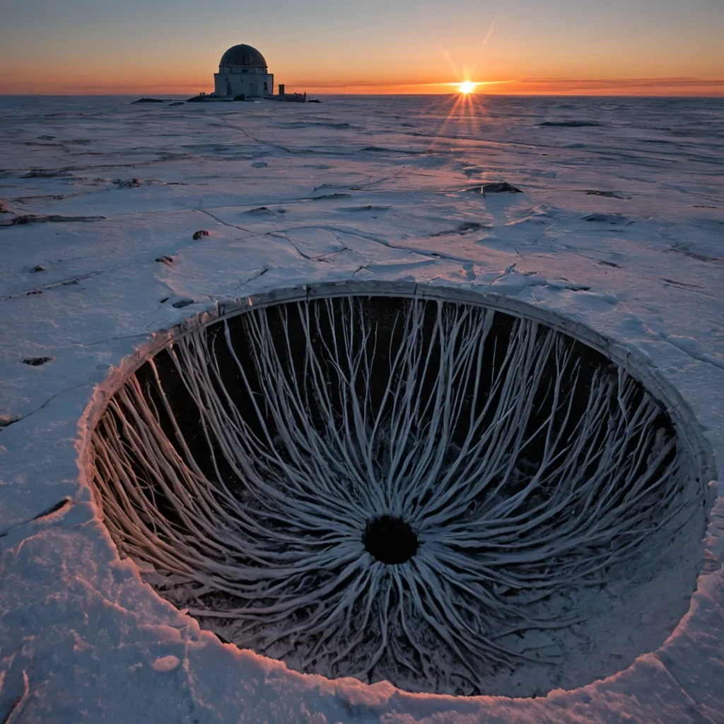 A single, selfilluminating root of solidified twilight emerges from the cracked foundation of a derelict observatory built on the rim of a frozen ocean of liquid shadow, its tendrils not fibrous but sculpted from the compressed afterimage of a sunset that never reached the horizon. The root does not growit ungrows, each pulse retracting a century of light into its core, condensing into a dense, amethysthued knot that pulses with the thermal signature of a star that winked out before it was born. The observatorys dome is not glassit is a shell of petrified auroras, each pane etched with the chromatic residue of a comet that never crossed the sky, their