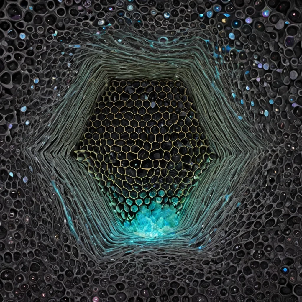 A single, selfreplicating constellation of bioluminescent dust particles drifts through the hollow core of a floating, inverted honeycomb constructed from the solidified afterimages of a thousand unspoken conversations that never took place in a room that never existed. The dust does not glowit remembers, each particle pulsing with the thermal residue of a word that never left the lips, releasing a wave of negative entropy that dissolves the fabric of language into a shimmering, fractal mist composed of iridescent, crystalline syllables, each one etched with the chromatic echo of a breath held in anticipation. The honeycombs cells are not hexagonalthey are irregular, shifting like the contours of a forgotten face,