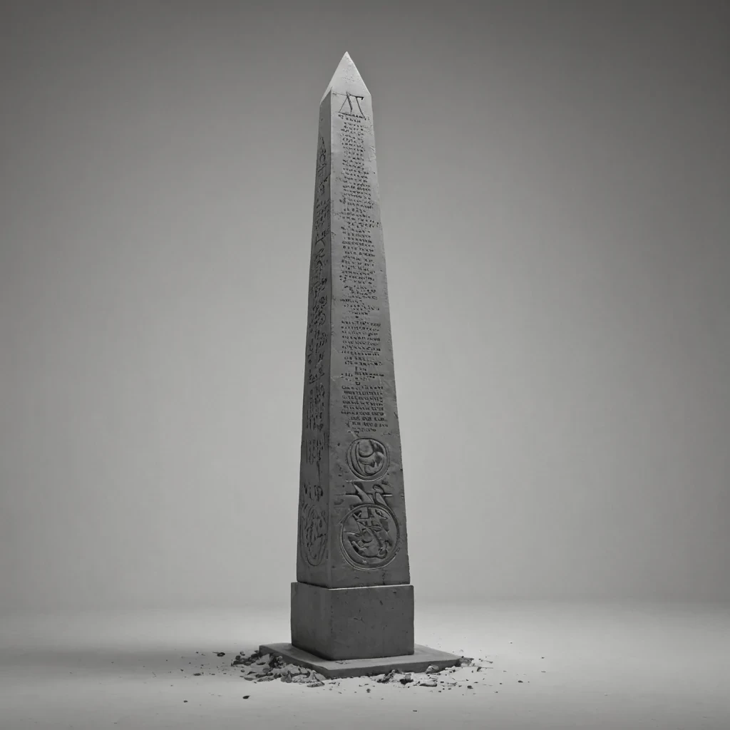 A single, selferoding column of reversed language, shaped like a 4,017dimensional obelisk of unformed syntax and inverted meaning, stands at the center of a vast, inverted archive of solidified silence. Each glyph is carved from the exact moment between a word being spoken and its refusal to resonate, a sentence forming in thought and dissolving into nonlogic, a name whispered into a void and collapsing into pure, unmeasured nonsignification. The obelisk does not communicateit uncommunicates, each crumbling rune shedding a layer of linguistic potential that never coalesced into story, truth, or command, reforming into ephemeral, onyxveined fog that drifts like forgotten breath