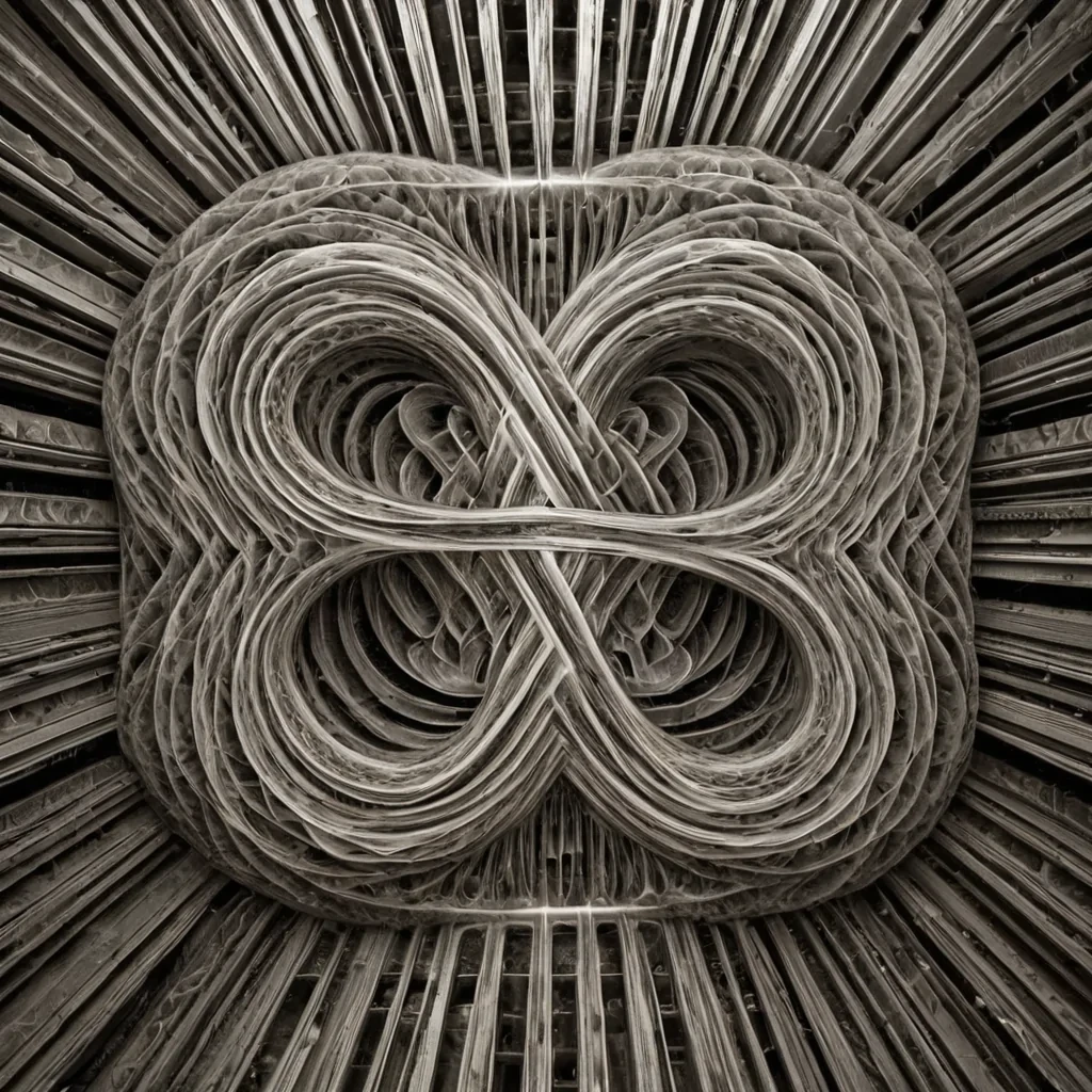 A single, selfilluminating fractal knot of solidified silence drifts in the center of a vast, still archive composed entirely of inverted, petrified echoes from a civilization that communicated through the texture of unbroken silence. The knot does not unravelit pulses, expanding and contracting with the rhythm of a breath that never existed, each strand shaped like the negative space between two lips that never parted, glowing with the faint, subsonic afterimage of a word that was almost whispered into the void. The archive is not made of paper or metalit is a layered expanse of suspended resonance, each shelf etched with the emotional residue of a conversation that never occurred, its surface shimmering with the ghostly outline of a handshake