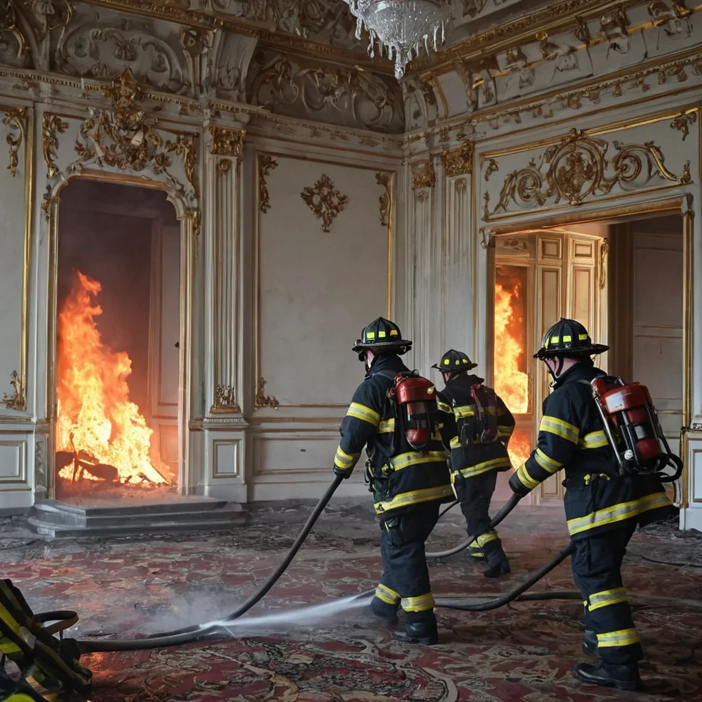 Firemen put out a fire in the palace