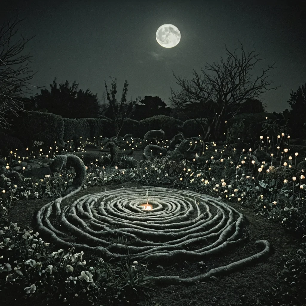 A single, selfilluminating tendril of solidified moonlight and compressed silence coils through the center of a vast, still garden composed entirely of petrified breaths from a civilization that communicated through the scent of unlit lanterns. The tendril does not glowit remembers, unfurling in reverse like a film strip of forgotten moments, each loop shaped like the negative space between two eyes that never met in the dark, pulsing with the faint, thermal afterimage of a whisper that was almost carried on the wind. The garden is not soilit is a layered expanse of frozen air currents, each flower etched with the emotional residue of a love letter that was never sealed, its petals shimmering with the