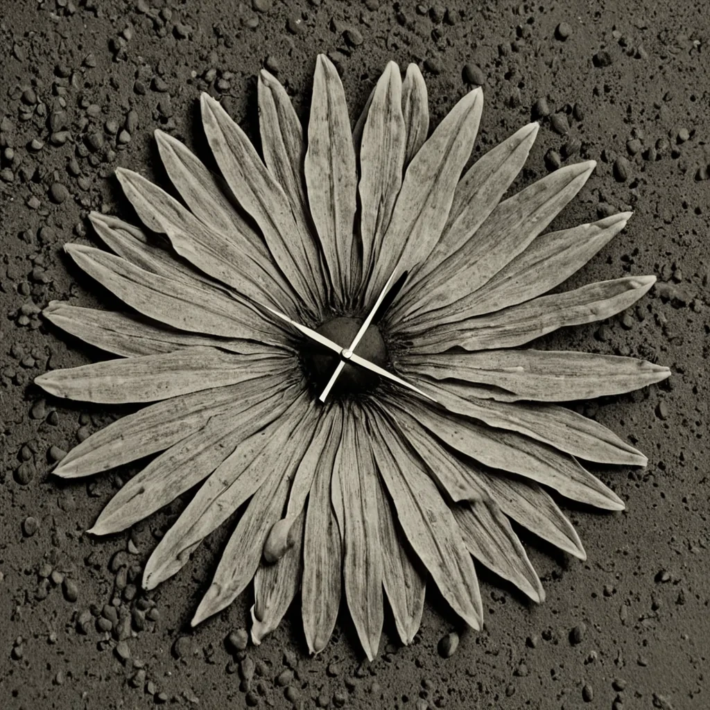A single, selfreplicating bloom of reversed time, shaped like a 1,000,000,000,000dimensional petal of unformed chronology and inverted causality, unfurls at the center of a vast, inverted garden of solidified stasis  each stem carved from the exact moment between a seed cracking open and its refusal to germinate, a clock hand turning and dissolving into nontemporal dust, a heartbeat syncing with the pulse of a dying star and collapsing into pure, unmeasured nonoccurrence. The bloom does not grow  it ungrows, each trembling petal shedding a layer of temporal potential that never coalesced into linear progression, reform