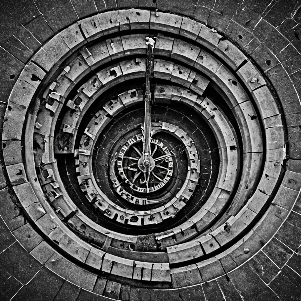 A single, selfreplicating knot of solidified time, shaped like a Mbius loop of reversed chronon decay, rotates at the center of a vast, inverted clocktower built from the compressed, unmeasured moments of a civilization that communicated through the duration of synchronized, silent waiting. The knot does not tickit uncounts, each twist dissolving a layer of duration that never coalesced into a measured second, reforming into ephemeral, obsidianveined afterimages shaped like the negative space between two hands that never met on the same hour of mutual anticipation. The clocktower is not temporalit is a layered expanse of petrified patience, each gear etched with the kinetic residue of a moment that