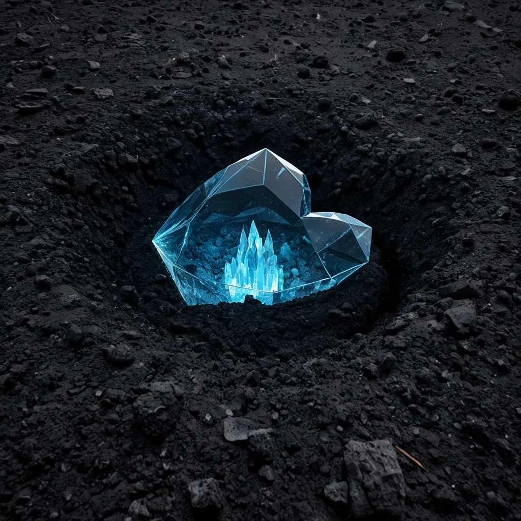 A vast, crystalline archive of forgotten dreams lies buried beneath the surface of a dormant volcanic caldera on a moon orbiting a black hole. The structure is not built, but grown from the solidified emotional residue of a longextinct civilization that once communicated through shared, synchronized nightmares. Each crystal is a transparent, geometric shard, shaped like a shattered hourglass, and when viewed through a specific frequency of ultraviolet light, it reveals a 3D projection of a single, impossible memorysuch as a child laughing in a forest made of liquid glass or a city floating inside a single, beating heart. The ground is paved with cooled, obsidianblack lava that hums faintly with the lowfrequency vibrations of suppressed sorrow. Above,