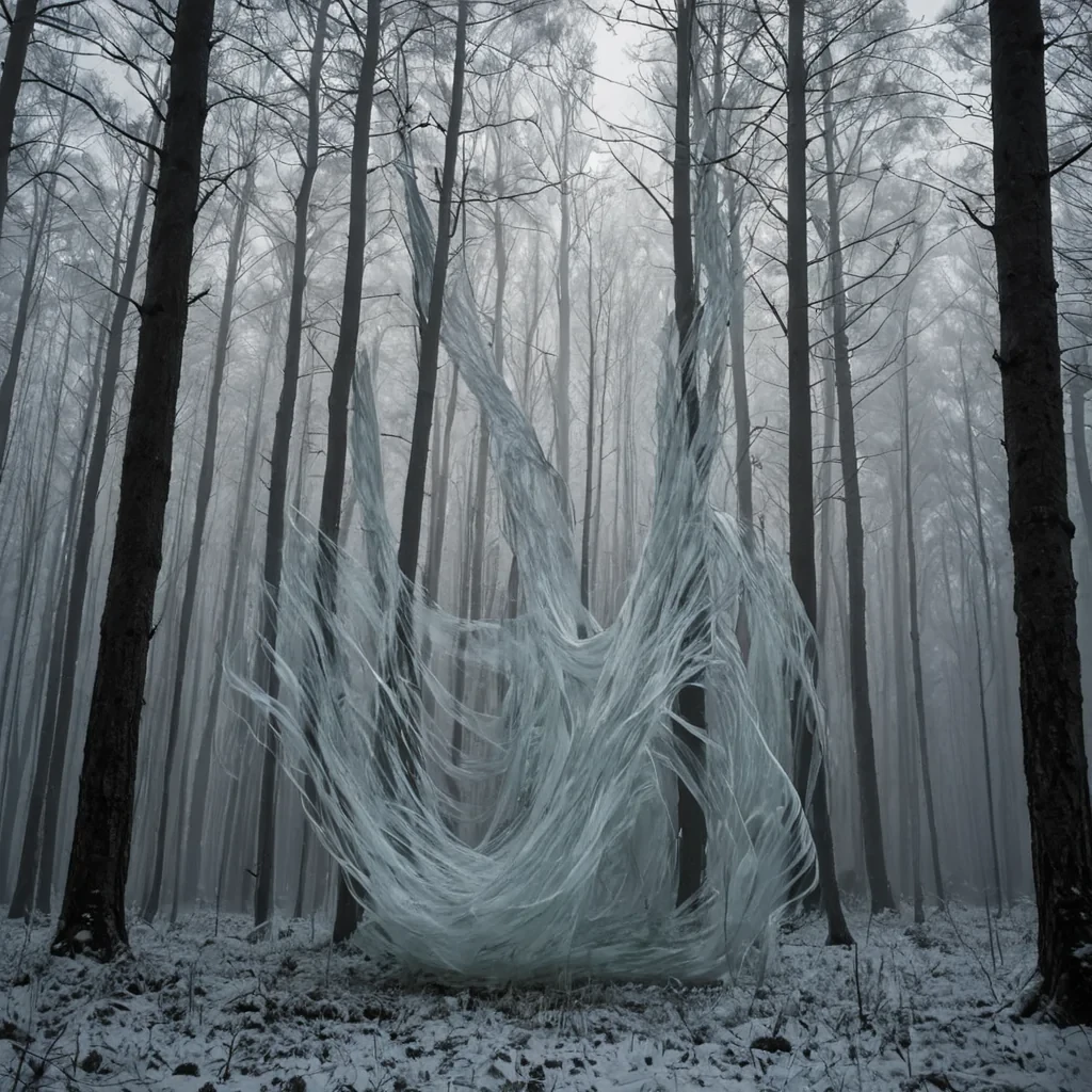 A single, selfunfolding thread of solidified wind weaves through the core of a floating, inverted forest of frozen breath, its structure not wood or leaf but woven from the thermal afterimage of a thousand unspoken prayers that never rose from the lips of a world that never believed. The thread does not blowit unbreathes, each pulse dissolving a moment of air into its original vacuum, releasing a wave of zeroentropy stillness that fractures the fabric of atmosphere into a drifting mist of pearlescent, geometric gusts, each one etched with the chromatic residue of a whisper that never curled around a mountain that never stood. The forests trees are not rootedthey are suspended in midfall, each trunk