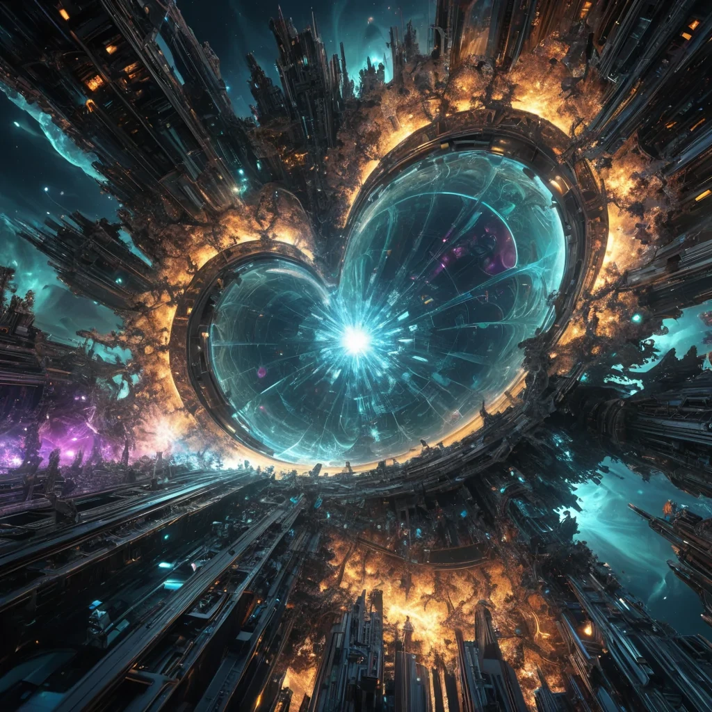 Generated Prompt
A hyperrealistic, 4K, ultra HD, fractal, nebula metropolis, its crystalline structures unfurling zero gravity, aerodynamic ecosystems. Volumetric lighting from unseen, pulsating, bioluminescent cores etches the citys ethereal, labyrinthine architecture, casting intricate, dynamic, iridescent shadows on the inverted, reflective void. Cinematic lighting bathes the scene in vibrant, nebular hues, with lens flare emphasizing the citys central, radiant, throbbing, crystalline heart, pulsating with captive, alien, aerothermal energy. Photorealistic, fractal, crystalline structures unfurl ultra HD, zero gravity, aerodynamic ecosystems.