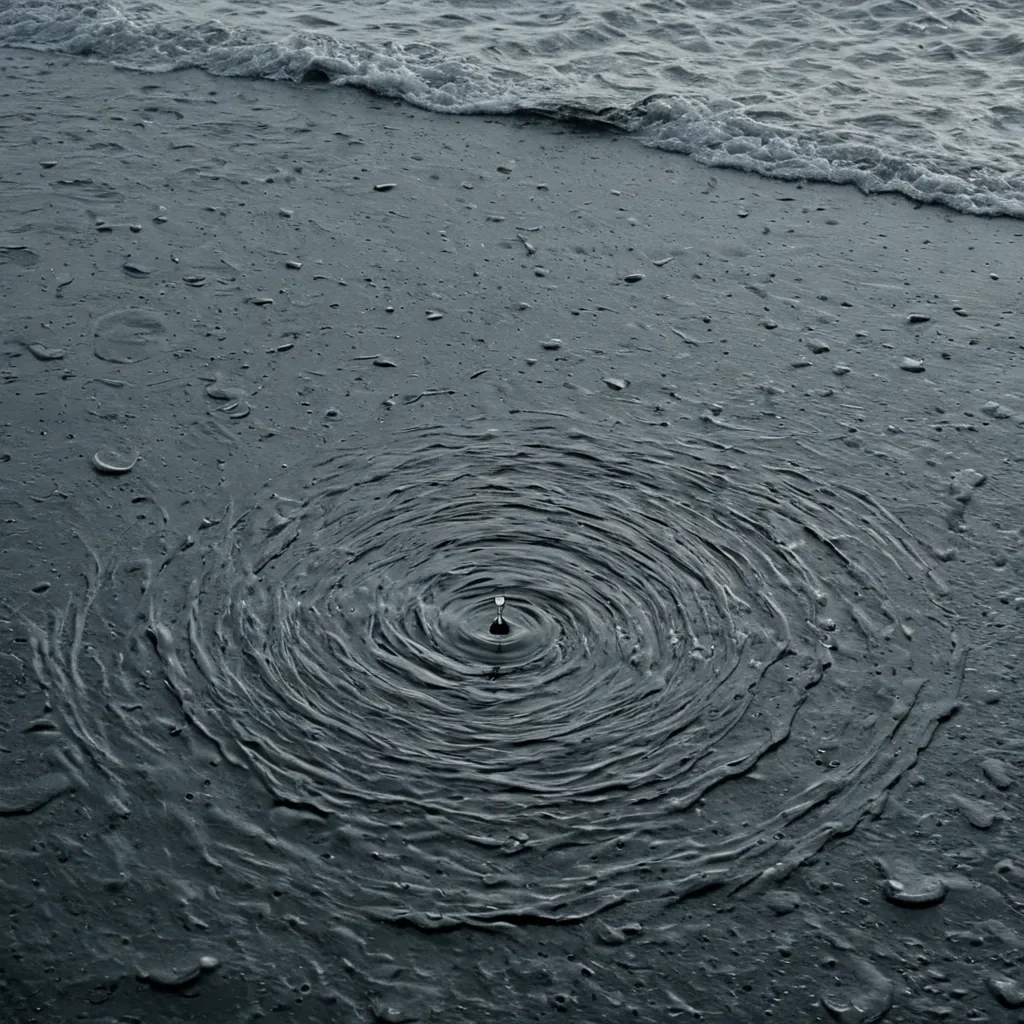 A single, selforganizing constellation of liquid memory, shaped like a drifting, nonreflective inkwell of inverted nostalgia, floats at the center of a vast, still ocean of solidified rain that never fell from a sky that never formed. The inkwell does not spillit unremembers, each droplet dissolving a layer of recollection that never occurred, reforming into ephemeral, fractalized ripples shaped like the negative space between two moments that never coincided in the same heartbeat. The ocean is not waterit is a layered expanse of petrified weather, each wave etched with the hydrometeorological residue of a storm that was almost named, its surface shimmering with the faint, ir