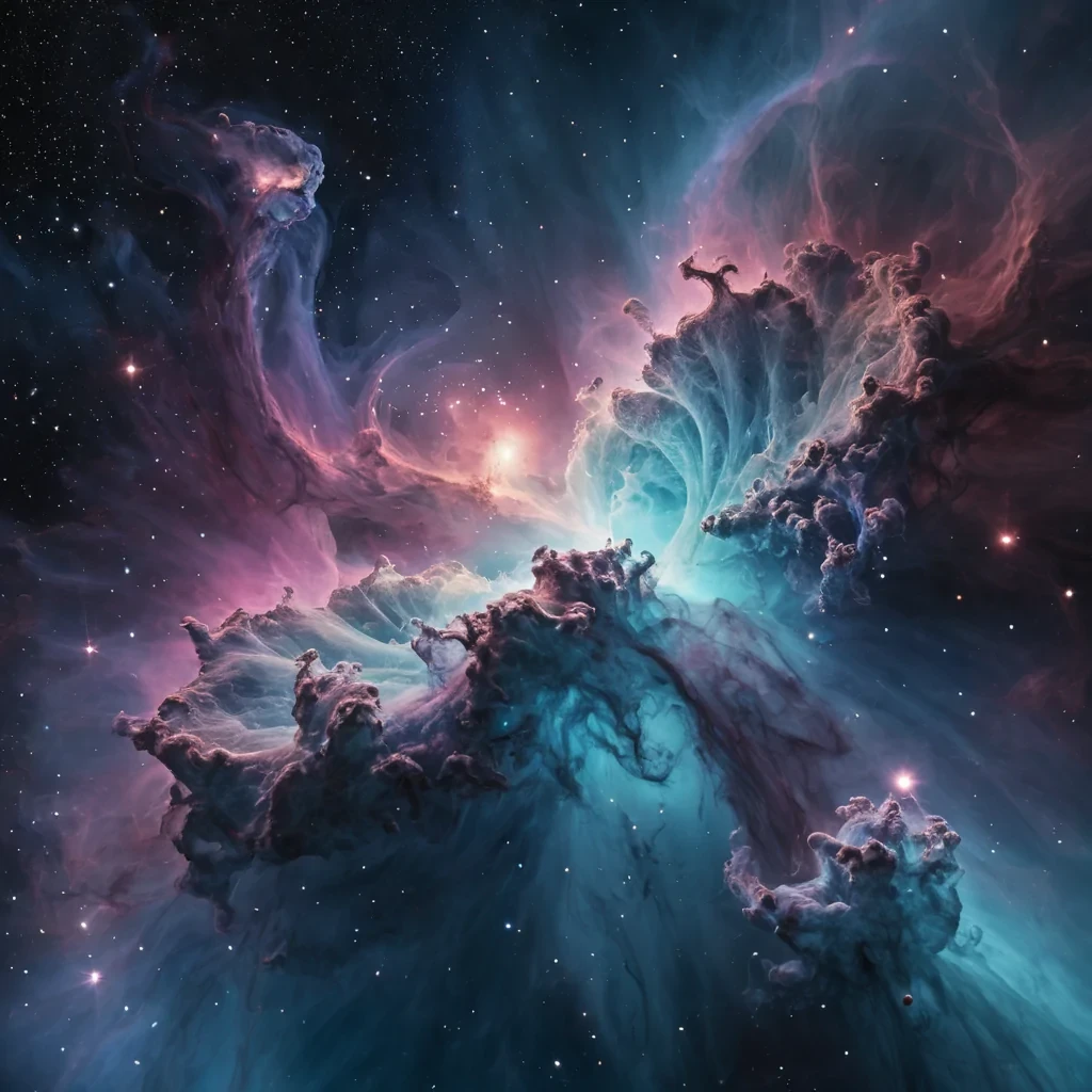 Sapphire Nebula A colossal, hyperrealistic, Ultra HD nebula, composed entirely of liquid sapphire, billows through the desolate, cinematic void of space. Its dynamic, volumetric tendrils cast intricate, atmospheric shadows across the alien, monochromatic landscape, while its detailed, textured surface reveals a hidden, bioluminescent, underwater metropolis, teeming with alien lifeforms. The nebulas vibrant, pastel glow illuminates the distant, swirling galaxies, creating a soft, ethereal bokeh effect that dances with the scenes lens flare.