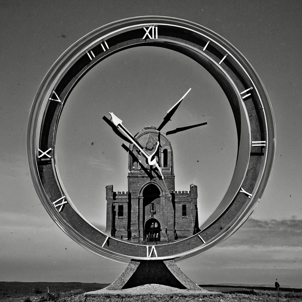 A single, selfconvulsing filament of liquid time, shaped like a 42dimensional Mbius strip of inverted patience and unformed anticipation, writhes at the center of a vast, inverted clocktower constructed from the petrified seconds of a civilization that measured progress not by movement, but by the duration of synchronized, silent pauses held just before the first gear was ever allowed to turn. The filament does not flowit unwaits, each coil shedding a layer of temporal potential that never coalesced into a shared moment of action, reforming into ephemeral, amethystthreaded afterimages shaped like the negative space between two hands that never pressed the same lever in the same moment of mutual stillness. The clock