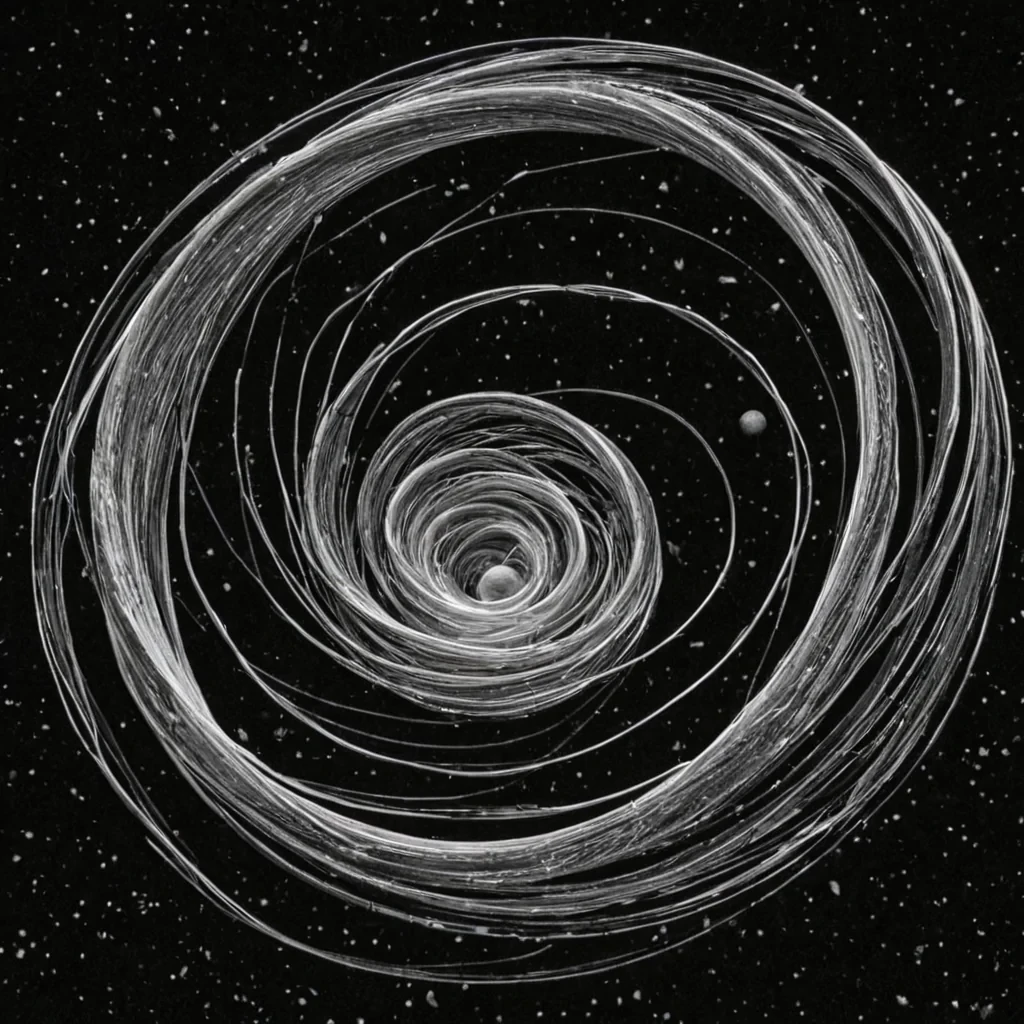 A single, selfsiphoning filament of reversed gravity, shaped like a 42,917dimensional spiral of unformed mass and inverted weightlessness, drifts through the hollow core of a vast, inverted planet of solidified zeroG. Each coil is spun from the exact moment between a stone falling and its refusal to accelerate, a leaf drifting upward and dissolving into nondrag, a heartbeat syncing with the rhythm of orbital decay and collapsing into pure, unmeasured nonmomentum. The filament does not pullit unpulls, each trembling twist shedding a layer of gravitational potential that never coalesced into descent, pressure, or the weight of being anchored. As it spirals backward through the planets crystalline core, every