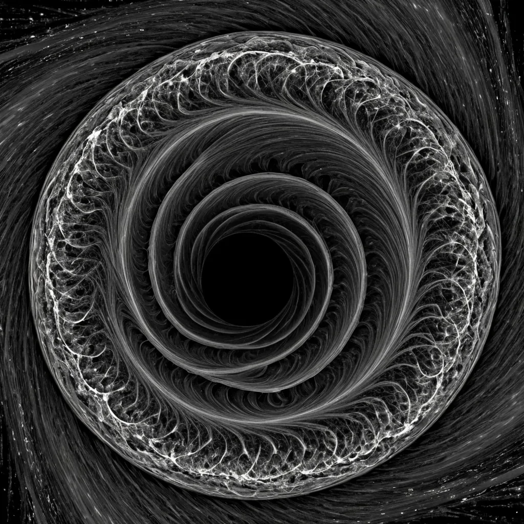 A single, selfilluminating fractal of reversed magnetism, shaped like a 27dimensional spiral of unformed alignment and inverted attraction, drifts through the center of a vast, inverted ocean of solidified staticeach wave frozen midcrest in the exact moment before the first signal was ever permitted to propagate through the void. The fractal does not pullit unaligns, each spiraling coil shedding a layer of electromagnetic potential that never coalesced into a shared frequency, reforming into ephemeral, cobaltthreaded afterimages shaped like the negative space between two satellites that never orbited the same planet, suspended in the silent, weightless breath of a universe that once dreamed of connection but never learned to transmit