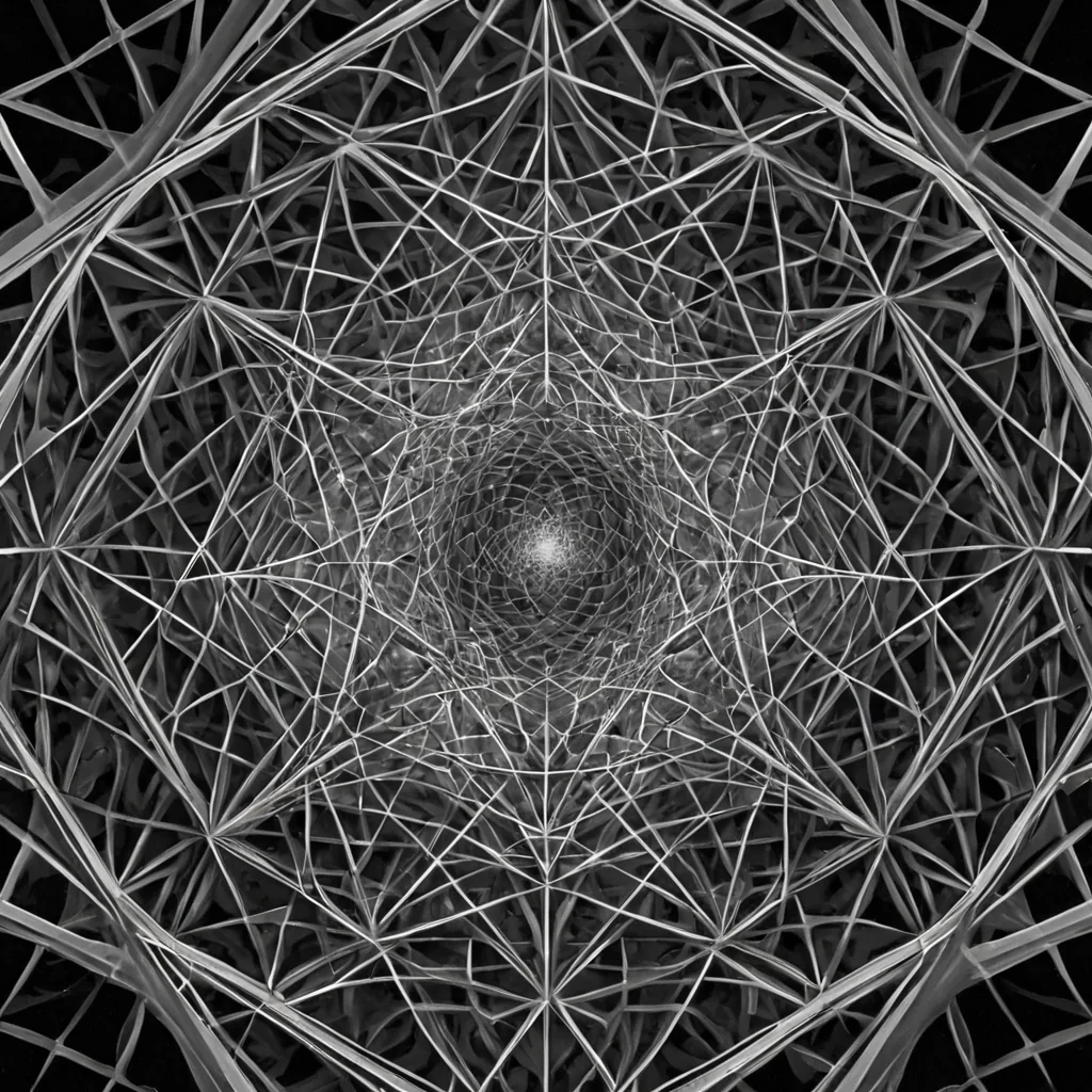 A single, selfresonating cluster of reversed geometry, shaped like a 12,007dimensional lattice of unformed stillness and inverted perception, pulses at the center of a vast, inverted observatory of solidified silenceeach lens carved from the exact moment between a gaze being fixed and its refusal to focus, a reflection forming and dissolving into nonvisual mist, a thought crystallizing and collapsing into pure, unmeasured disorientation. The lattice does not reflectit unreflects, each refracting node shedding a stratum of optical potential that never coalesced into coherent vision, reforming into ephemeral, obsidianthreaded afterimages shaped like the negative space between two eyes that never looked back at the