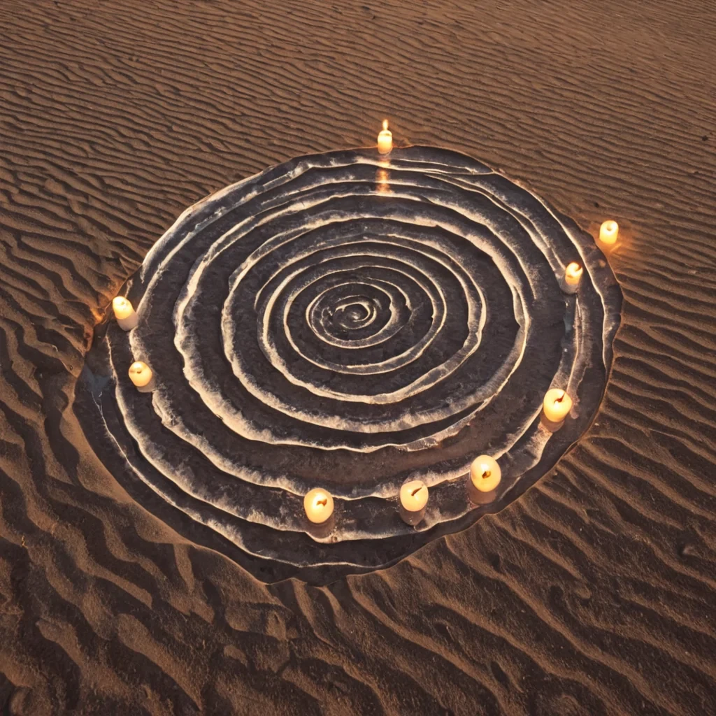 A single, selfreplicating kaleidoscope of liquid shadow rotates in the center of a vast, still desert composed entirely of solidified breaths from a civilization that communicated through the scent of unlit candles, its facets not glass but woven from the emotional residue of a thousand unshared meals, each reflection revealing a different version of a moment that never occurred, glowing with the faint, pulsing afterimage of a laugh that was almost heard. The desert does not shiftit crystallizes, each dune a perfect, geometric spiral etched with the negative space between two hands that never touched, their edges shimmering with the subsonic resonance of a lullaby sung in a language that only exists in the silence after a door closes