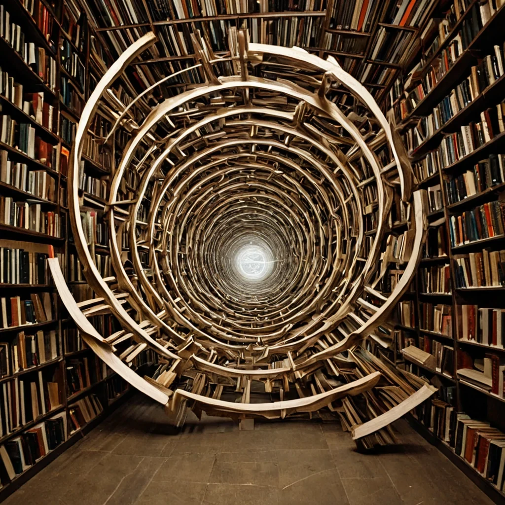 A single, selfoscillating filament of compressed stillness, shaped like a 41dimensional helix of reversed perception and unformed thought, pulses at the center of a vast, inverted library of solidified silenceeach book bound from the petrified whispers of a civilization that measured knowledge not by words, but by the duration of synchronized, breathless pauses held just before the first sentence was ever permitted to unfold in a world where language was not forbidden, but unwritten. The filament does not vibrateit unreads, each refractive coil shedding a layer of semantic potential that never coalesced into a shared meaning, reforming into ephemeral, amethystthreaded afterimages shaped like the negative space between two