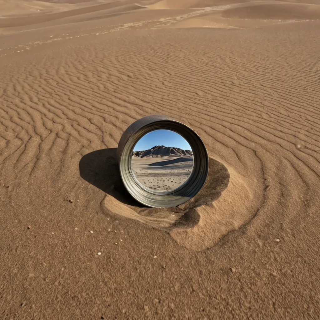 A single, selfsiphoning lens of compressed time, shaped like a rotating, nonreflective prism of liquid shadow, hovers at the center of a vast, inverted desert where the sand is not mineral, but solidified, unspoken vows from a civilization that communicated through the alignment of unbroken gazes. The lens does not refractit unsees, each rotation reversing the entropy of perception, reforming into ephemeral, geometric afterimages shaped like the negative space between two eyes that never held the same moment of recognition. The desert is not earthit is a layered expanse of petrified intention, each dune etched with the kinetic residue of a promise that was almost whispered into the wind, its surface shimmer