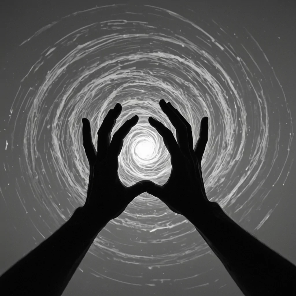 A single, selfoscillating shard of solidified gravity drifts at the center of a vast, still void composed entirely of inverted, petrified echoes from a civilization that communicated through the curvature of unbroken silence. The shard does not fallit resonates, warping the surrounding space into a slow, spiraling lens of distorted light shaped like the negative space between two hands that never touched in the dark, each facet pulsing with the faint, quantum afterimage of a promise that was almost made. The void is not emptyit is a layered expanse of suspended inertia, each particle etched with the emotional residue of a decision that never unfolded, its edges shimmering with the ghostly outline of a door that never