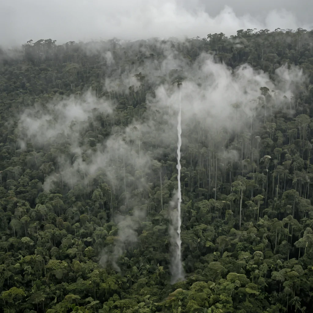 A single, selferoding column of solidified humidity, shaped like a 37dimensional spiral of inverted condensation and unformed mist, stands at the center of a vast, inverted rainforest composed entirely of petrified vapor and suspended moments of unformed precipitation. The column does not evaporateit unmoists, each contraction dissolving a layer of atmospheric potential that never coalesced into a shared downpour, reforming into ephemeral, topazthreaded afterimages shaped like the negative space between two clouds that never collided in the same moment of mutual weightlessness. The rainforest is not botanicalit is a stratified expanse of compressed humidity, each canopy a fossilized breath held just before the first droplet fell