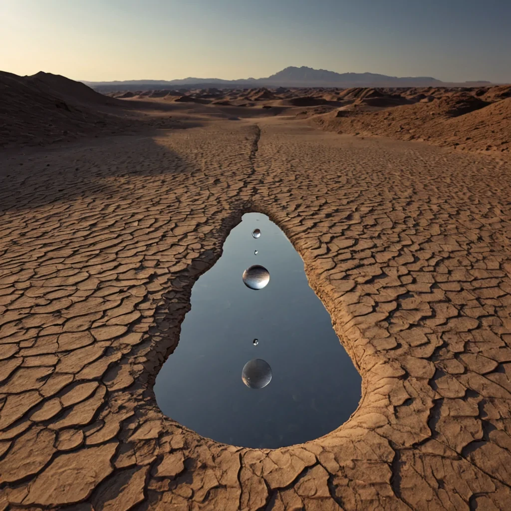 A single, selfreflecting droplet of liquid paradox, shaped like a 59dimensional Mbius loop of inverted logic and unformed contradiction, hovers at the center of a vast, inverted mirror desert composed of the petrified questions of a civilization that measured truth through the duration of synchronized, silent pauses between the first and last what if ever whispered into the void. The droplet does not refractit unthinks, each ripple dissolving a layer of epistemic potential that never coalesced into a shared certainty, reforming into ephemeral, chromethreaded afterimages shaped like the negative space between two minds that never aligned in the same moment of mutual doubt. The desert is not aridit