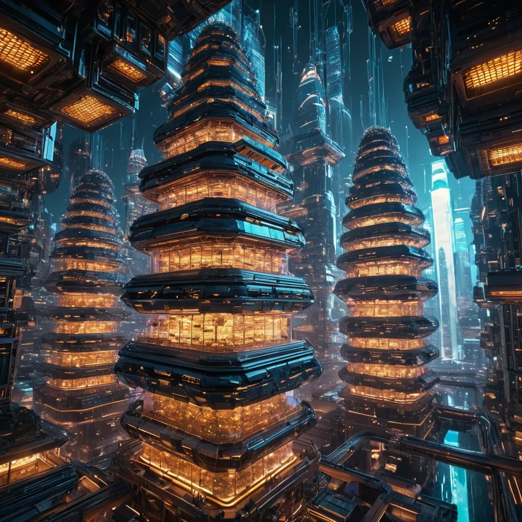 Photorealistic, colossal, translucent, beehive metropolis, its hyperrealistic, 4K, honeycombed structure revealing ultra HD, neonkissed, cybernetic hives within. Volumetric lighting from unseen, pulsating, cybernetic queen chambers etches the metropolis ethereal, hexagonal architecture, casting intricate, dynamic, neonswathed shadows on the inverted, reflective void. Cinematic lighting bathes the scene in vibrant, otherworldly hues, with lens flare emphasizing the metropolis central, radiant, throbbing, translucent heart, pulsating with captive, artificial, cybernetic energy.