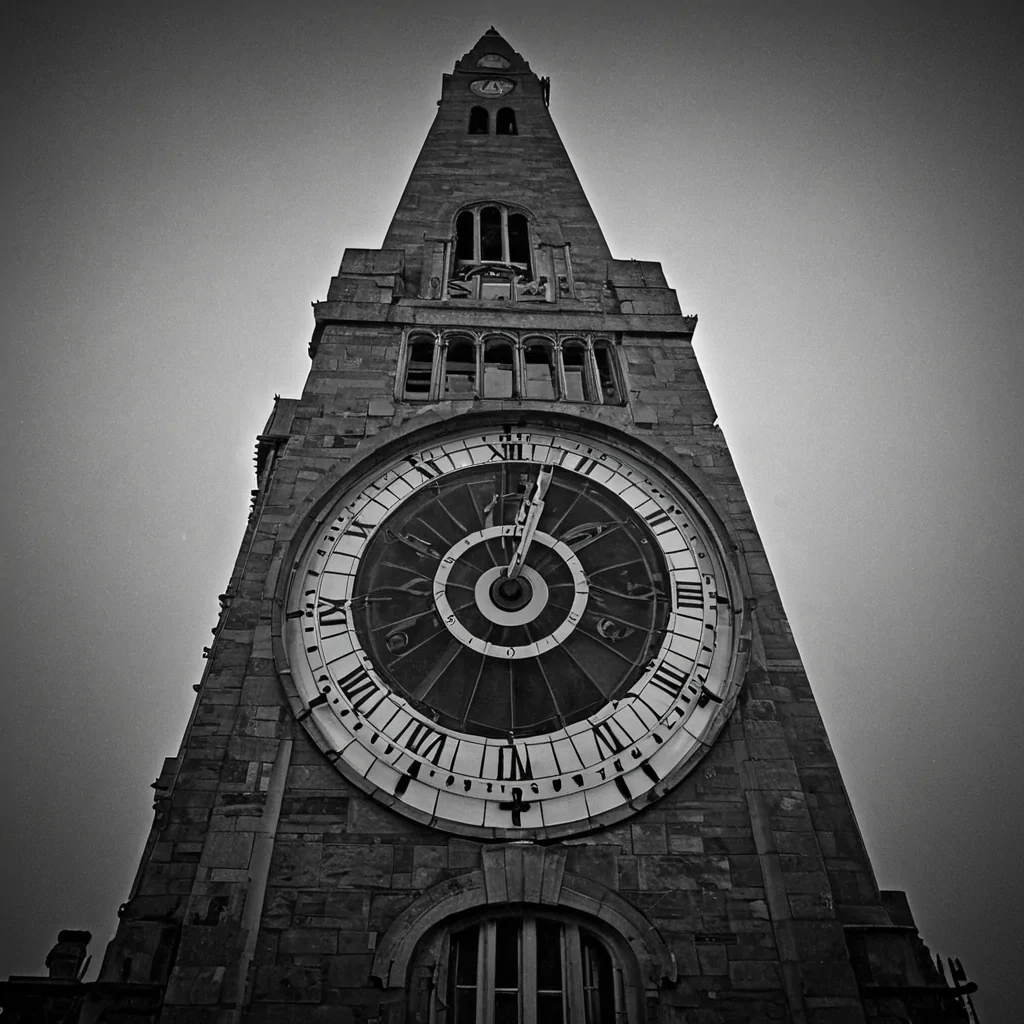 A single, selfreflecting shard of reversed time, shaped like a 1,372dimensional prismatic spiral of unformed memory and inverted chronology, hovers at the center of a vast, inverted clocktower of solidified forgettingeach gear carved from the exact moment between a second ticking and its refusal to pass, a heartbeat syncing and dissolving into nontemporal mist, a glance held and collapsing into pure, unmeasured oblivion. The shard does not reflect the pastit unreflects it, each refracting facet shedding a layer of narrative potential that never coalesced into linear experience, reforming into ephemeral, lapislazulithreaded afterimages shaped like the negative space between two hands that
