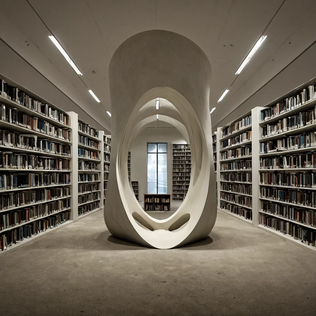 A single, selferoding sculpture of solidified silence, shaped like a Mbius strip of inverted breath, rests at the center of a vast, inverted library made of compressed, unspoken confessions from a civilization that communicated through the duration of synchronized, silent whispering into the void. The sculpture does not vibrateit unwhispers, each fracture dissolving a layer of intimacy that never coalesced into a shared secret, reforming into ephemeral, moonstoneveined afterimages shaped like the negative space between two palms that never touched in the same moment of mutual revelation. The library is not textualit is a layered expanse of petrified intimacy, each shelf a frozen breath of unshared truth, the air