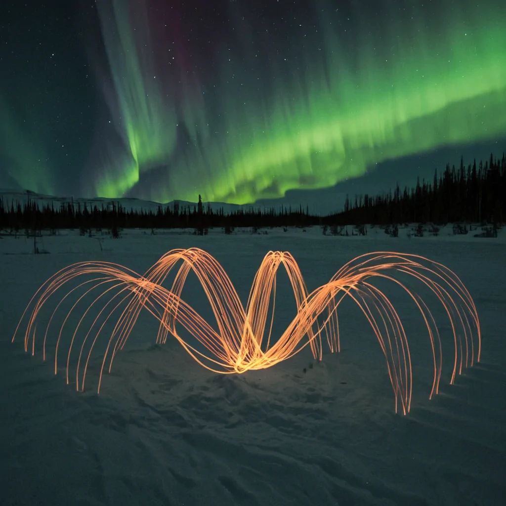 A single, selfresonating filament of compressed auroral static, shaped like a helical coil of reversed electromagnetic memory, thrums at the center of a vast, inverted aurora forged from the compressed, untransmitted signals of a civilization that communicated through the duration of synchronized, silent tuning into the same frequency of silence. The filament does not emit radiationit unresonates, each harmonic decay dissolving a layer of transmission that never coalesced into a shared wavelength, reforming into ephemeral, cobaltveined afterimages shaped like the negative space between two tuning dials that never aligned on the same silent channel in the same moment of mutual disconnection. The aurora is not atmosphericit is a layered expanse of