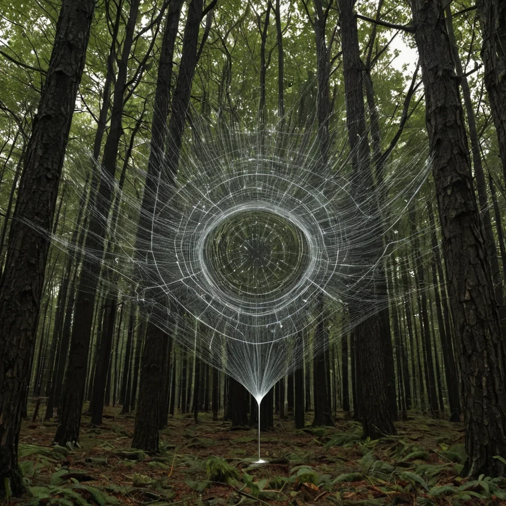 A single, selfgenerating constellation of reversed silence, shaped like a 6,892dimensional web of unformed quiet and inverted resonance, drifts at the center of a vast, inverted forest of solidified sound  each tree carved from the exact moment between a leaf rustling in the wind and its refusal to produce noise, a birds call echoing through the canopy and dissolving into nonacoustic stillness, a whisper carried on the breeze and collapsing into pure, unmeasured nonvibration. The constellation does not absorb sound  it unabsorbs it, each pulsating node shedding a layer of auditory potential that never coalesced into perceivable frequency, reforming into ephemeral, obsidianthreaded afterimages