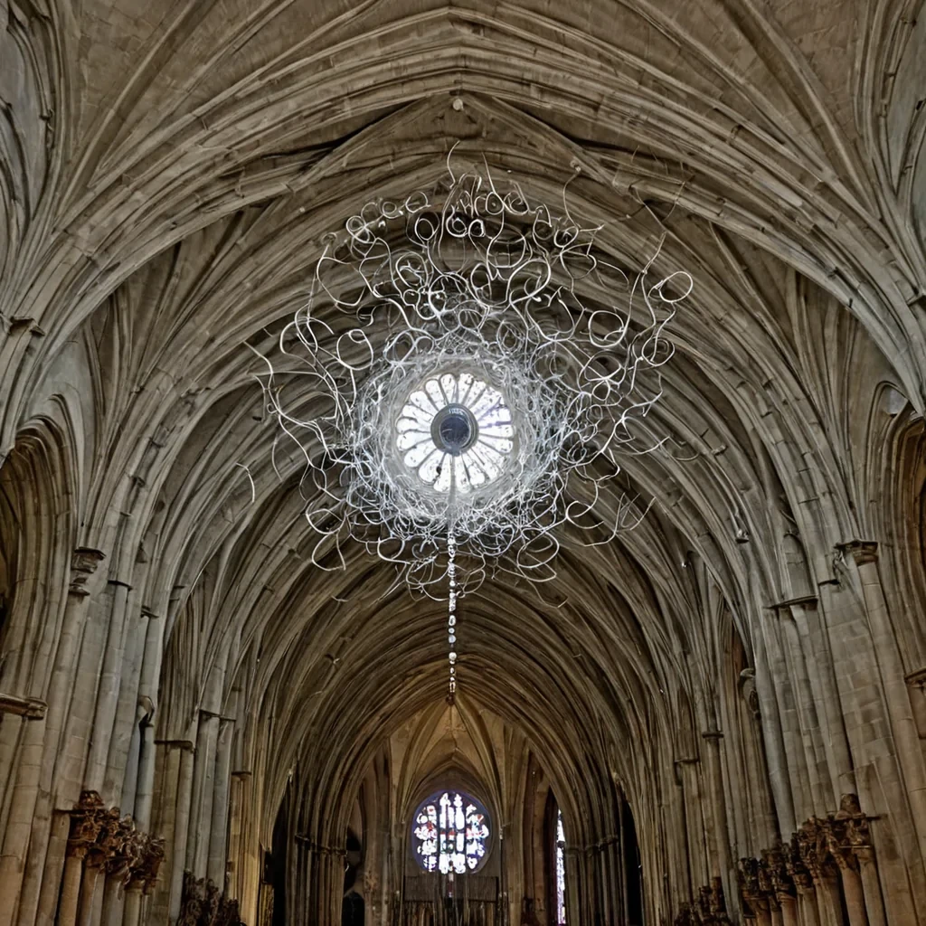 A single, selfilluminating tendril of compressed laughter, shaped like a spiraling, translucent vine of suspended mirth, pulses at the center of a vast, inverted cathedral built not from stone, but from the solidified echoes of unspoken jokes from a civilization that communicated through the rhythm of shared breaths. The tendril does not growit unlaughs, each pulse dissolving a layer of amusement that never existed, reforming into ephemeral, prismatic bubbles shaped like the negative space between two smiles that never met in the same moment of understanding. The cathedral is not sacredit is a layered expanse of petrified humor, each arch etched with the acoustic residue of a punchline that was almost delivered, its vault