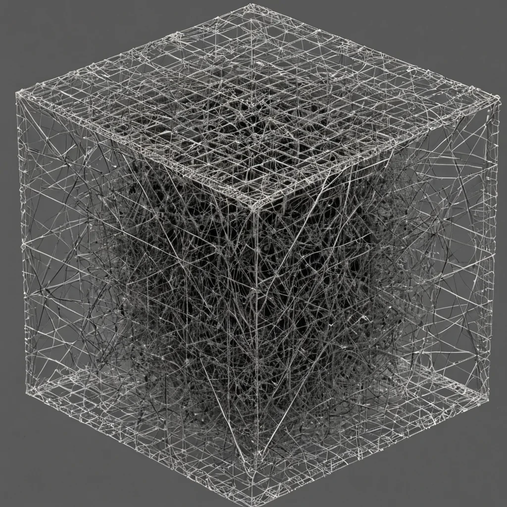 A single, selfreplicating lattice of solidified static, shaped like a 59dimensional hypercube of inverted frequency and unformed noise, pulses at the center of a vast, inverted datastream composed entirely of petrified transmissions and suspended moments of unreceived signals. The lattice does not transmitit untransmits, each node dissolving a layer of communicative potential that never coalesced into a shared message, reforming into ephemeral, neonthreaded afterimages shaped like the negative space between two receivers that never synced in the same moment of mutual decoding. The datastream is not digitalit is a stratified expanse of compressed silence, each packet a fossilized whisper held just before the first frequency was modulated into